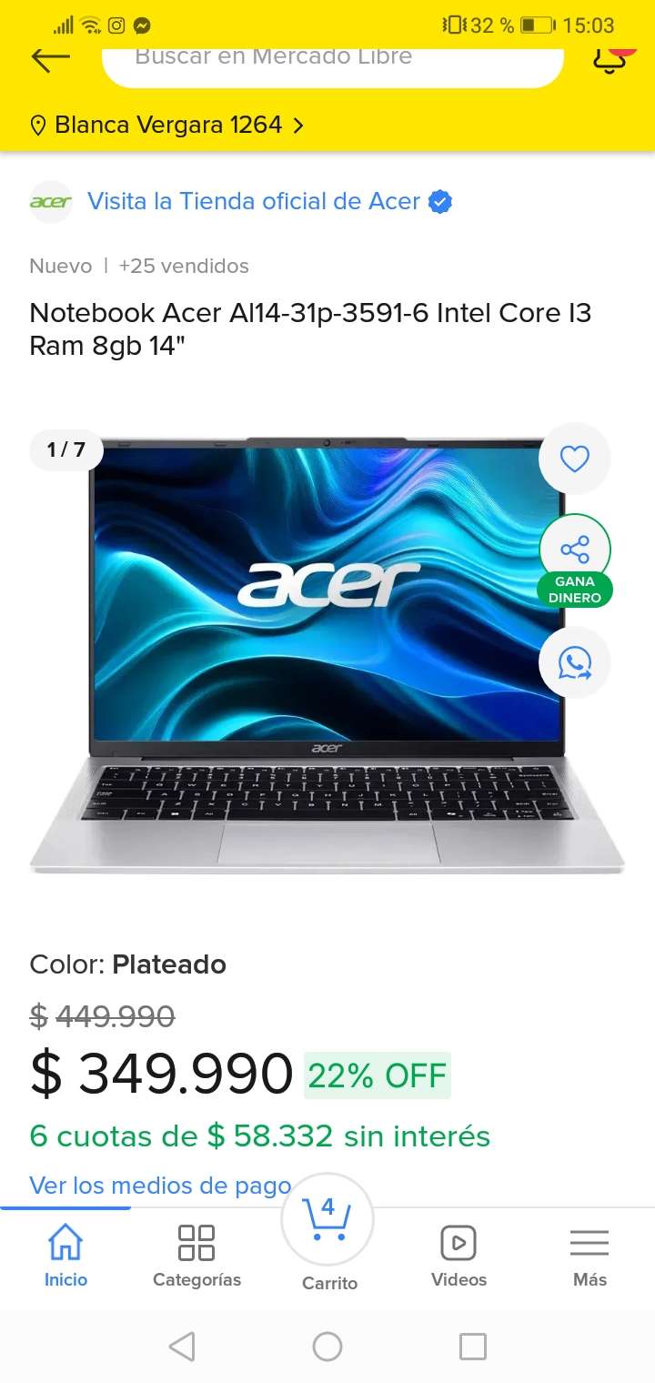 Notebook Acer Intel Core i3 14"