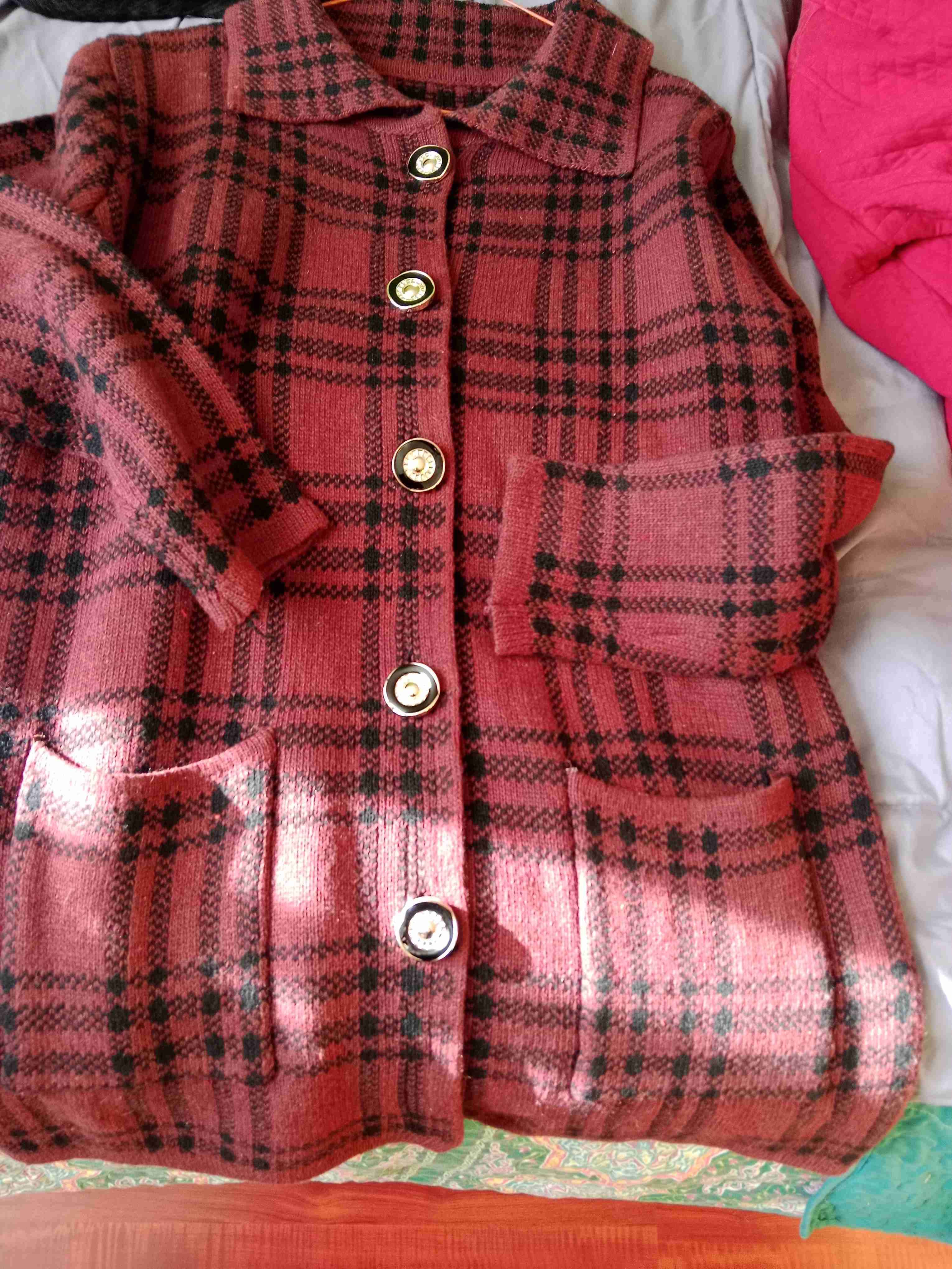 Abrigo de lana a cuadros rojo - miniatura 3