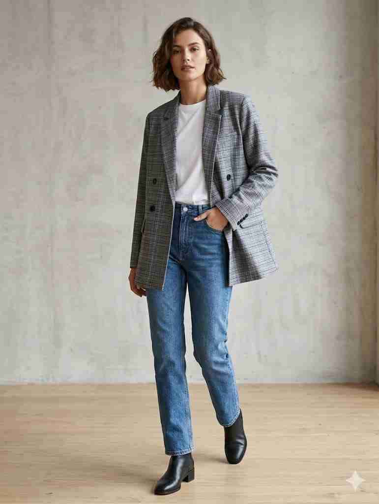 Blazer a cuadros gris elegante - 2