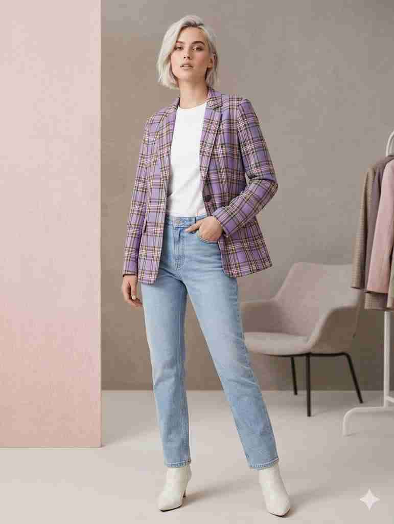 Blazer a cuadros lila para mujer - 1