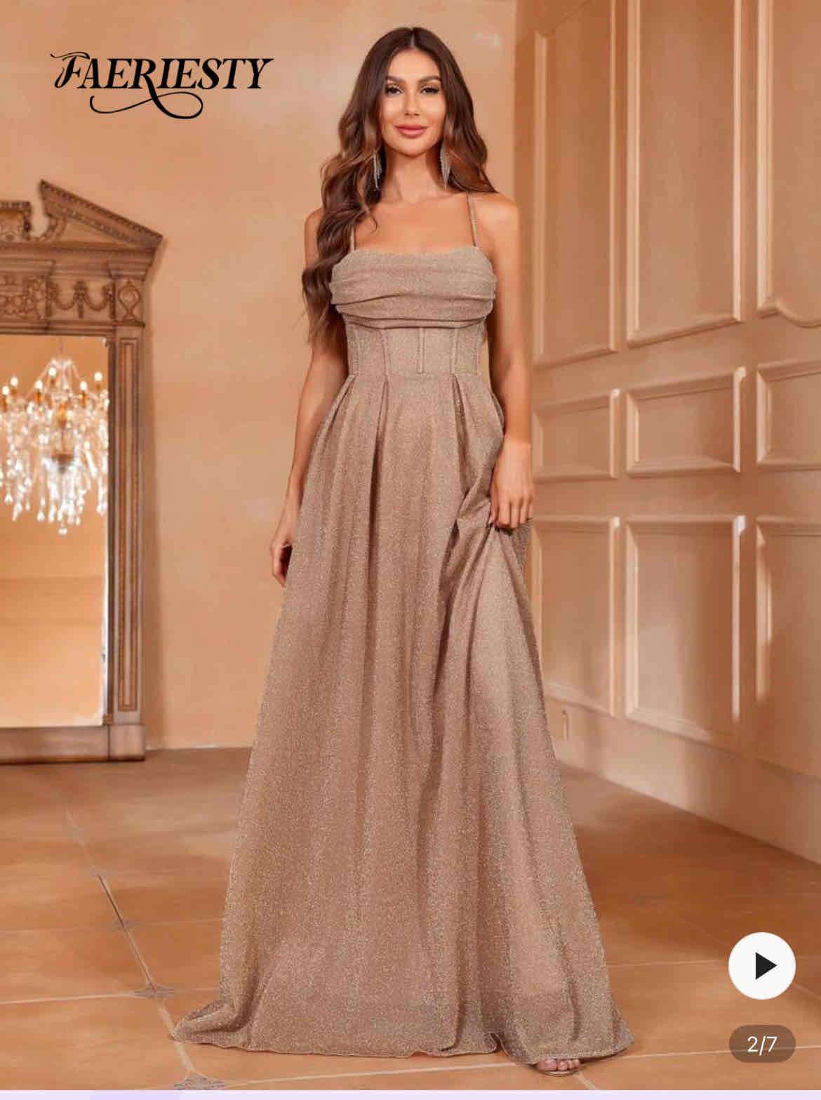 Vestido largo rosa brillante talla L - miniatura 3