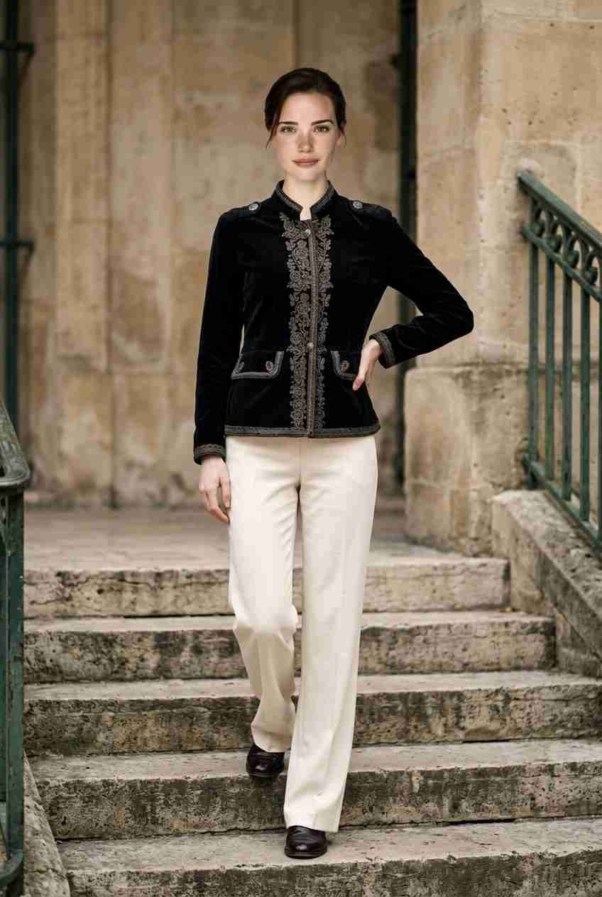 Chaqueta elegante negra con bordado