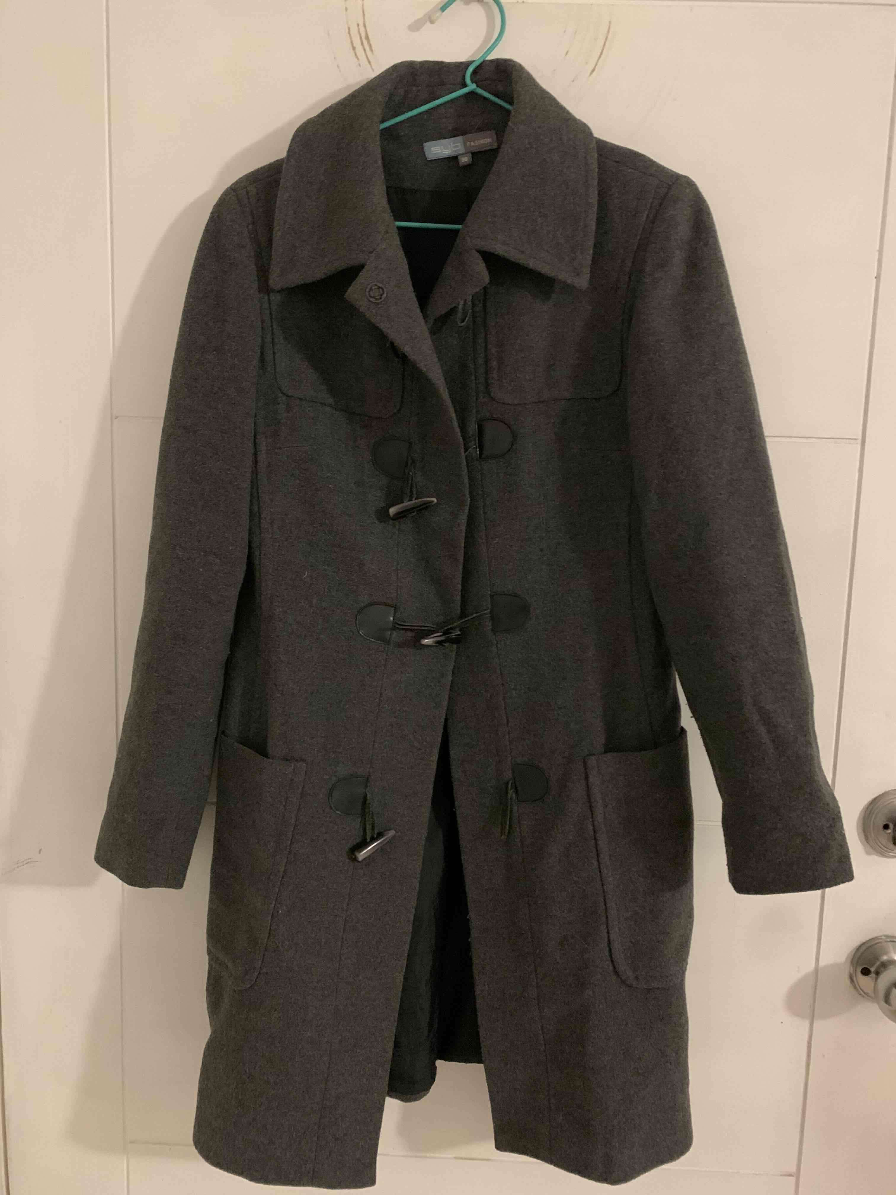 Abrigo montgomery mujer  gris con cierre frontal - miniatura 2