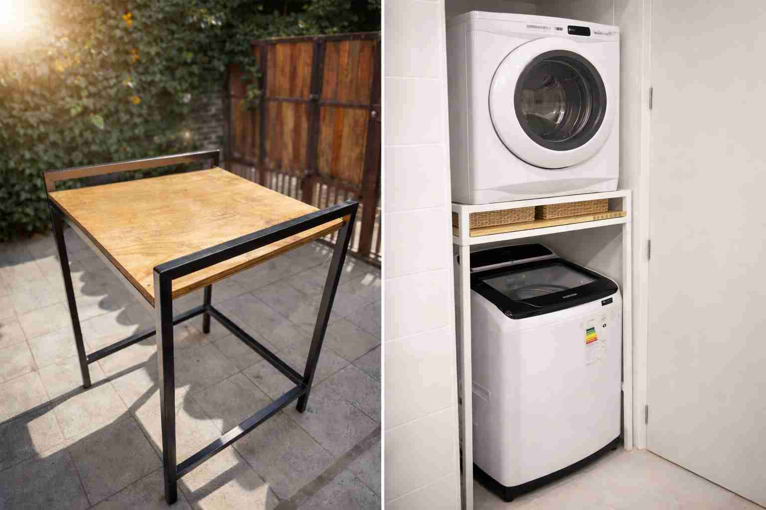 soporte de secadora en fierro y madera - 1