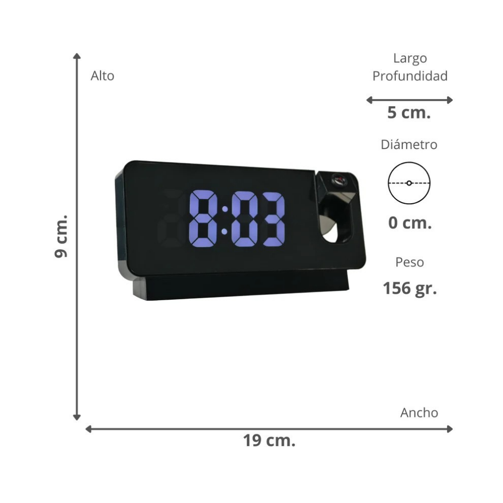 Reloj despertador digital negro con proyector - miniatura 3