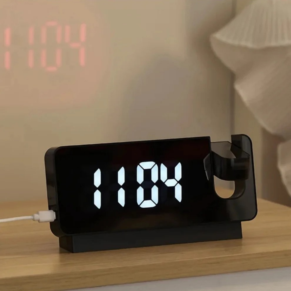 Reloj despertador digital negro con proyector - miniatura 4