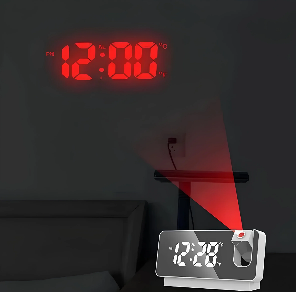 Reloj despertador digital negro con proyector - miniatura 5