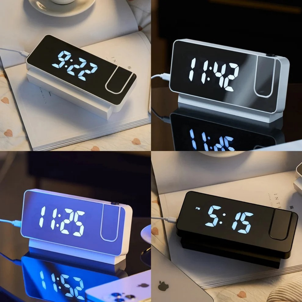 Reloj despertador digital negro con proyector - miniatura 6