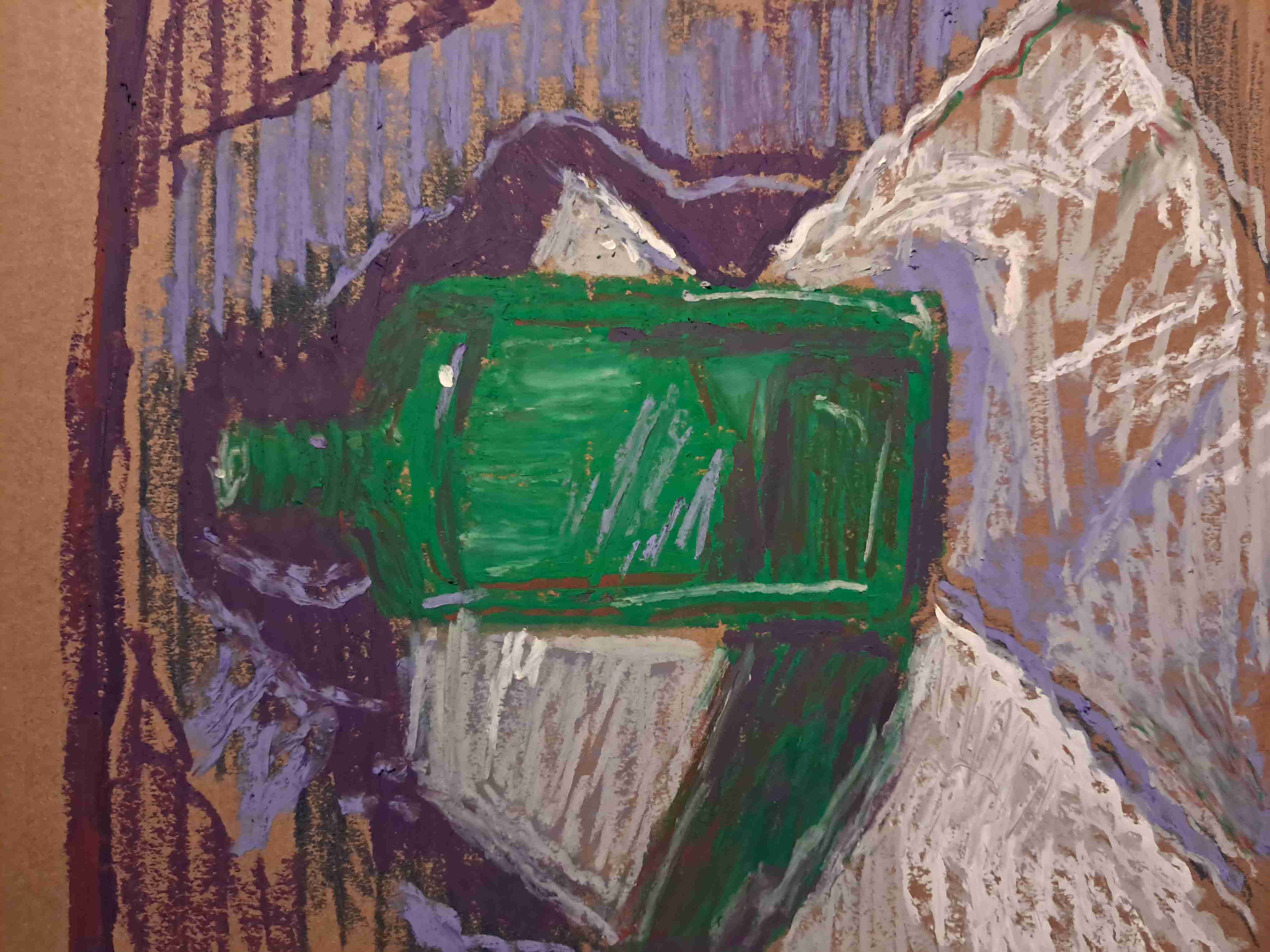 Pintura con botella verde