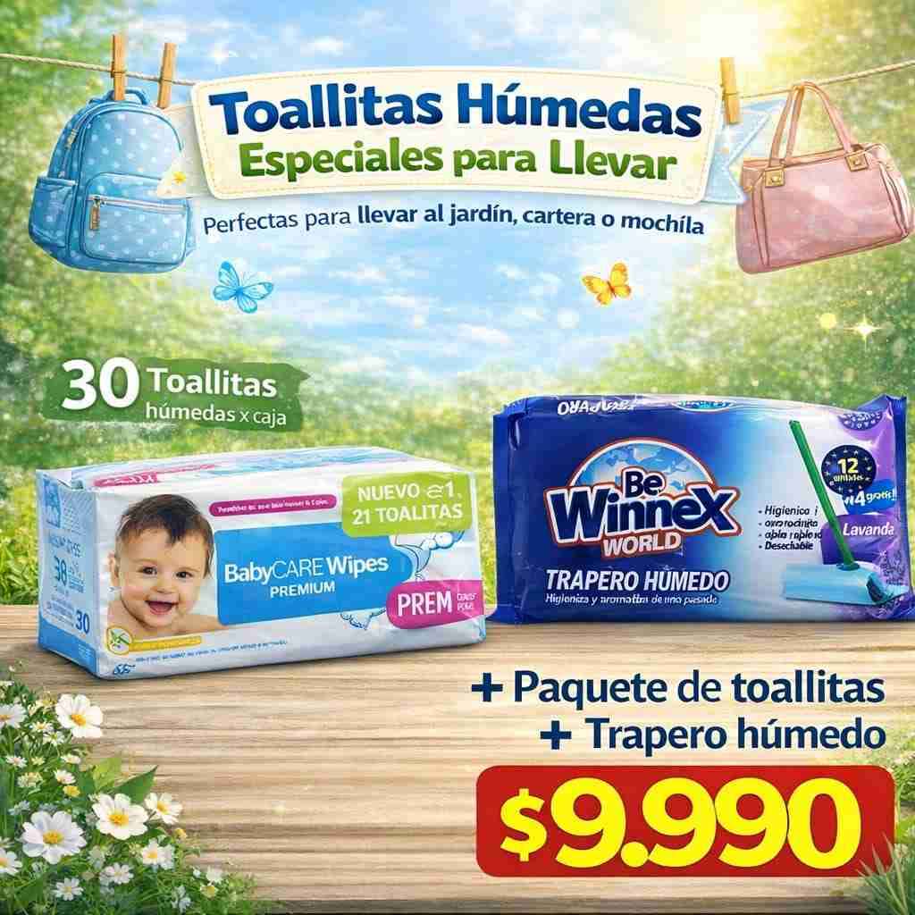 Paquete de toallitas húmedas y trapeador