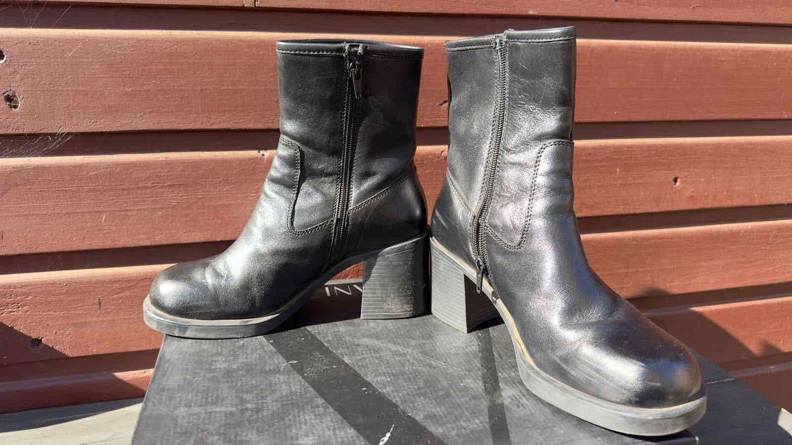 Botines de cuero negro con taco - 2