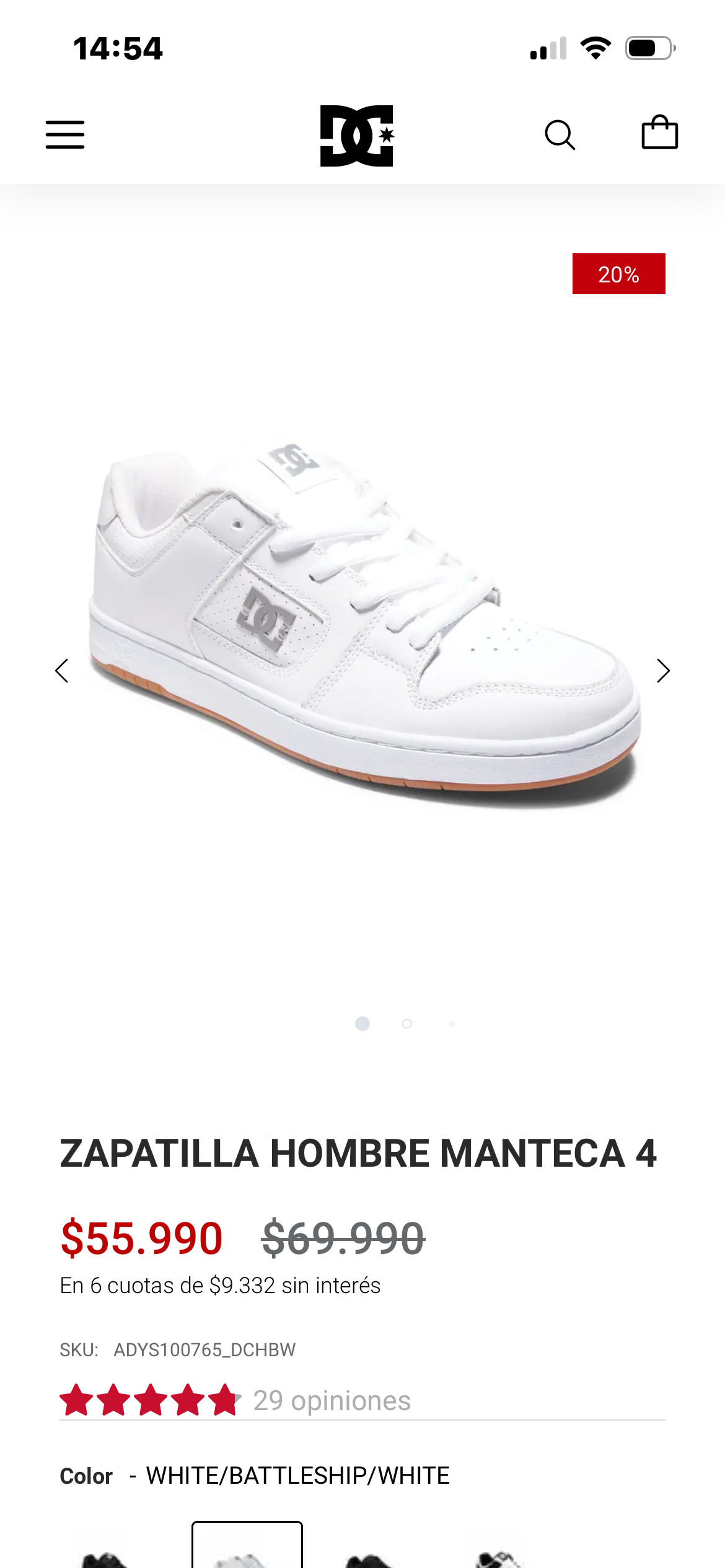 Zapatilla blanca de cuero DC - 4