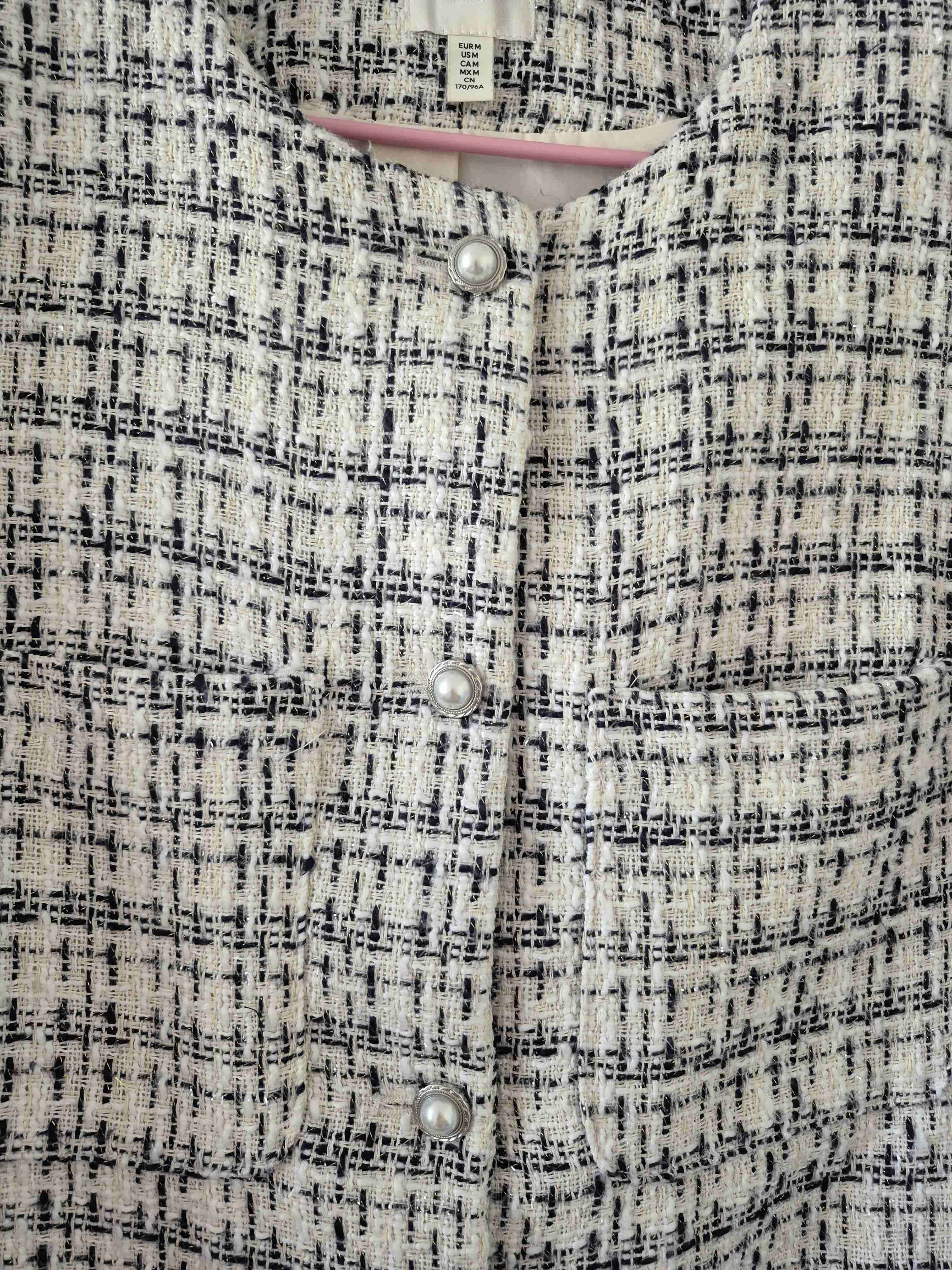 Abrigo tejido blanco y azul marino - miniatura 3