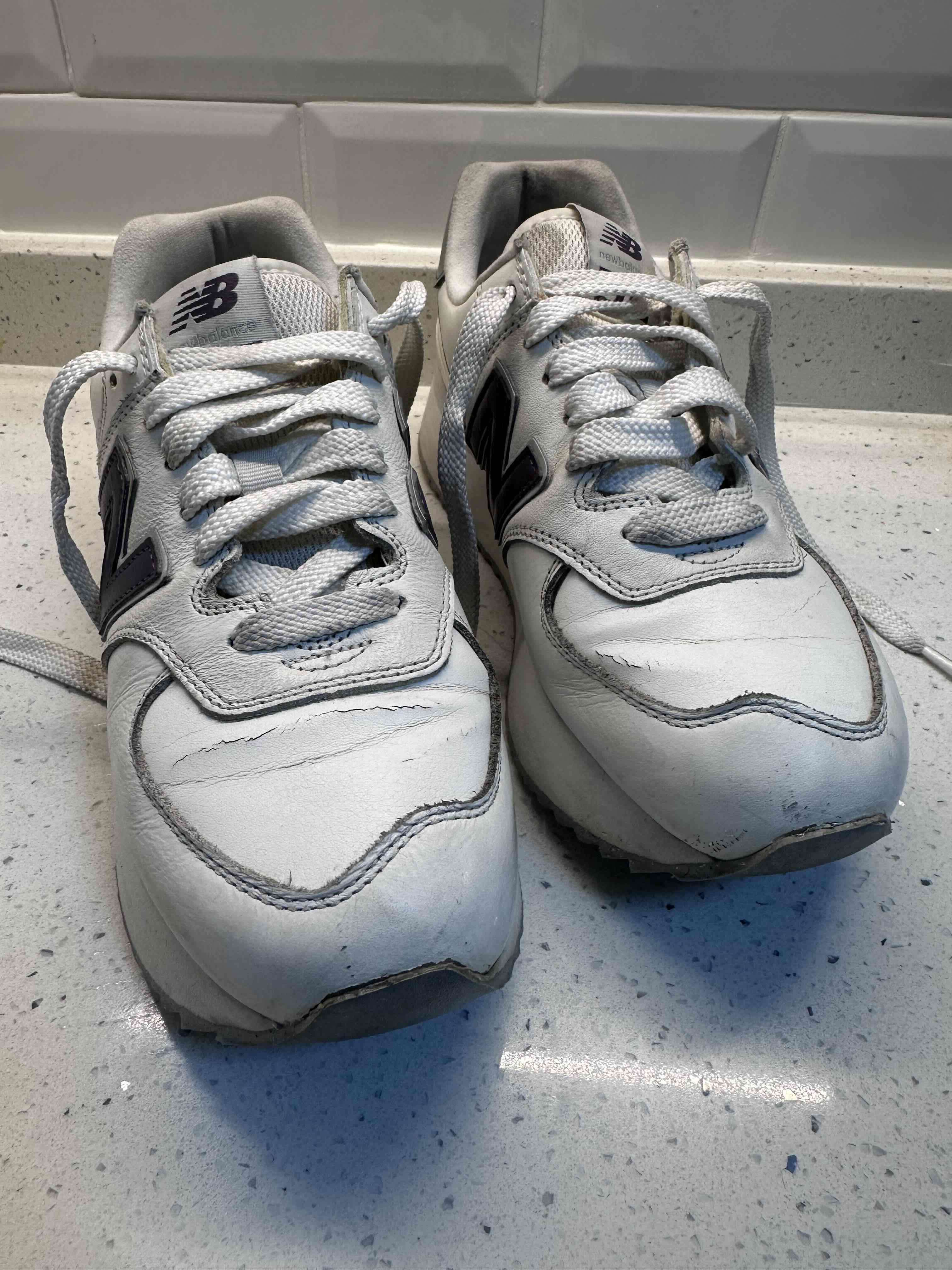 Zapatillas blancas cuero New Balance 574 - miniatura 3