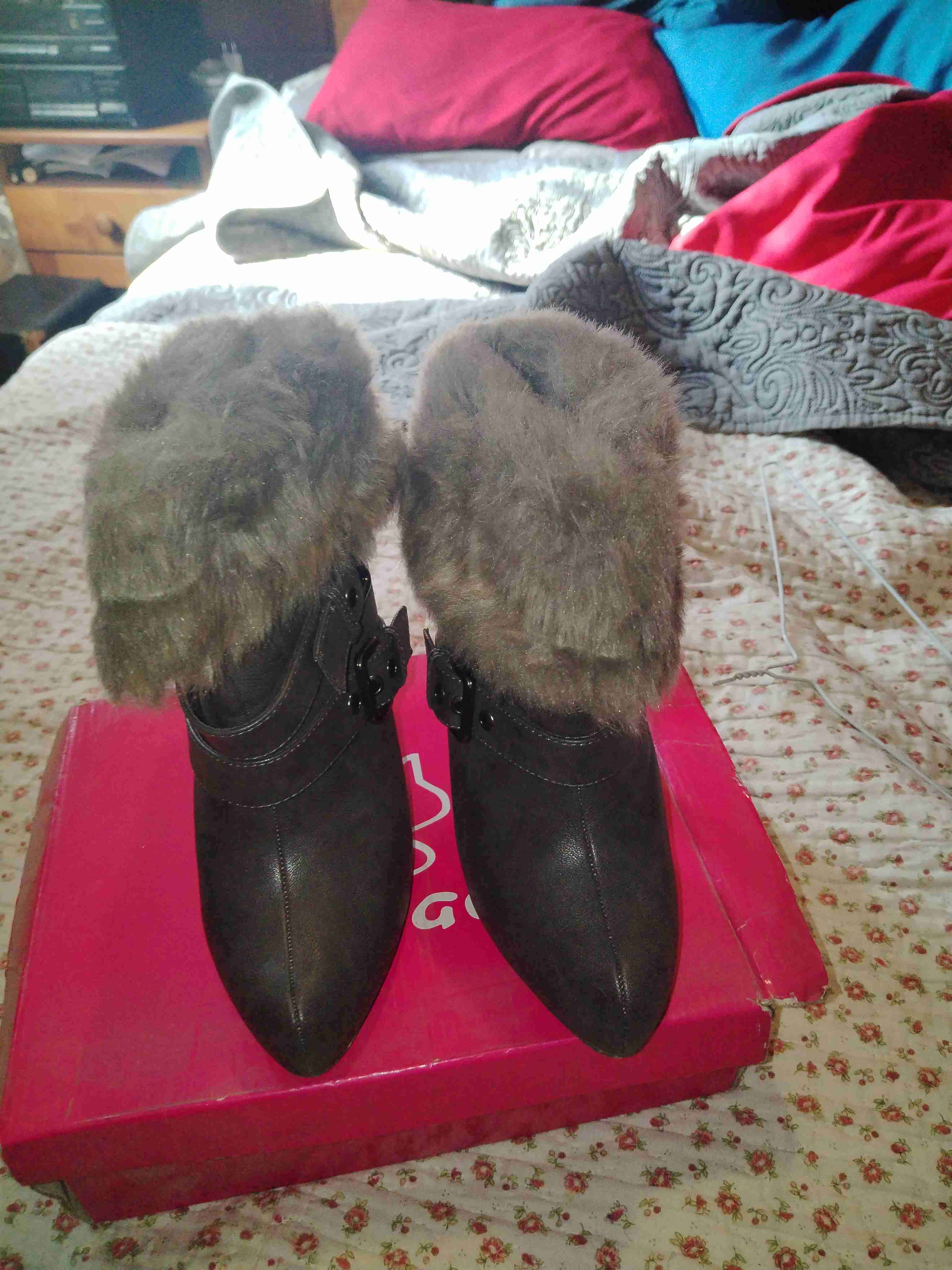 Botines de tacón con pelaje gris - miniatura 4