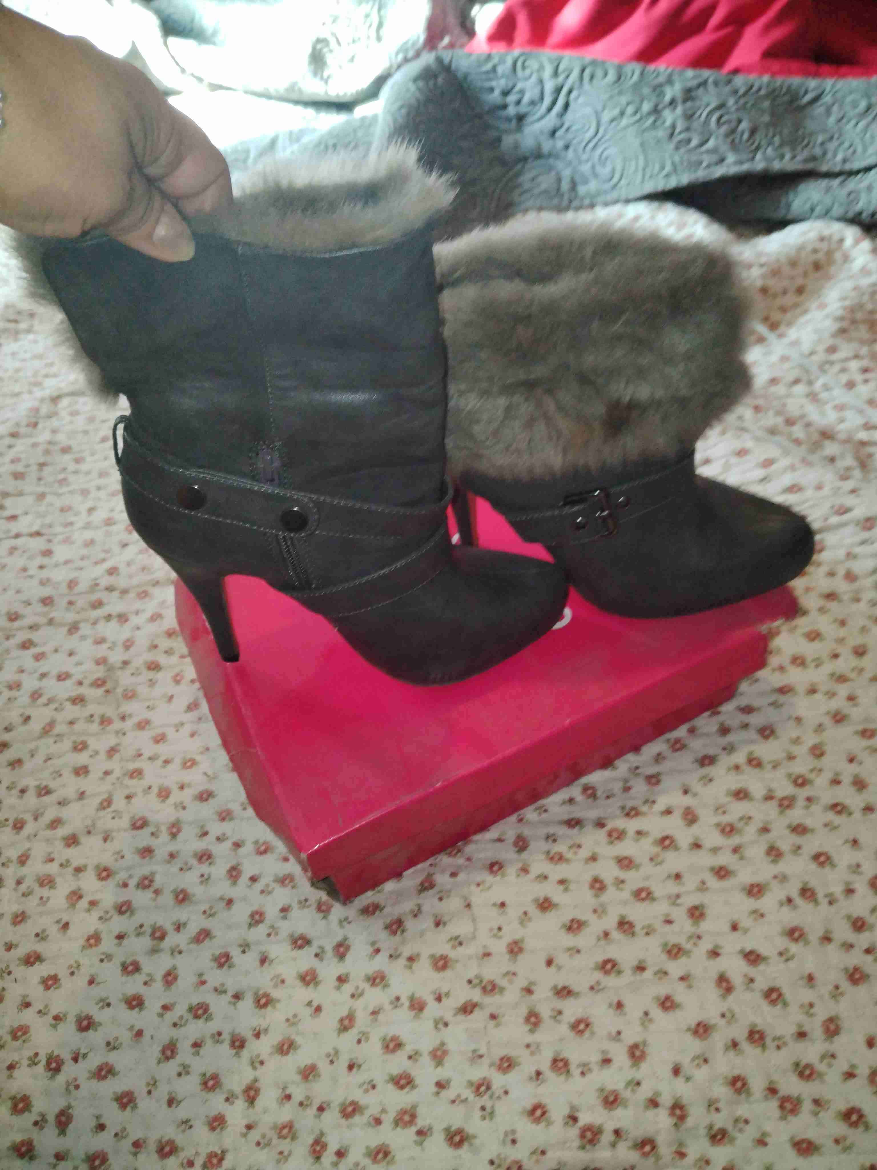 Botines de tacón con pelaje gris - miniatura 5