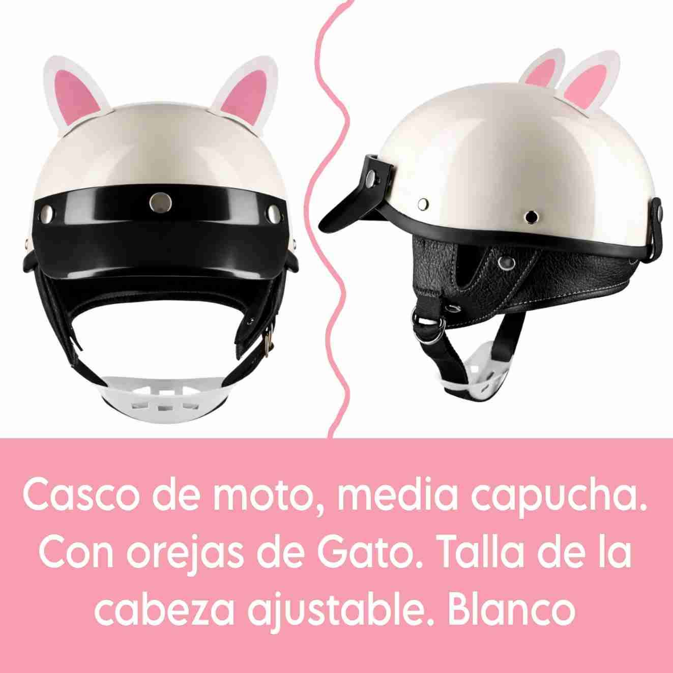 Casco de moto blanco orejas de gato - miniatura 1