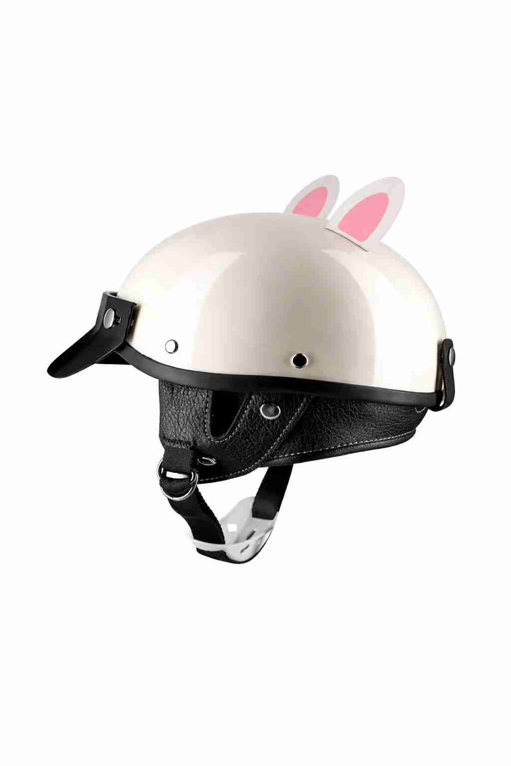 Casco de moto blanco orejas de gato - miniatura 3