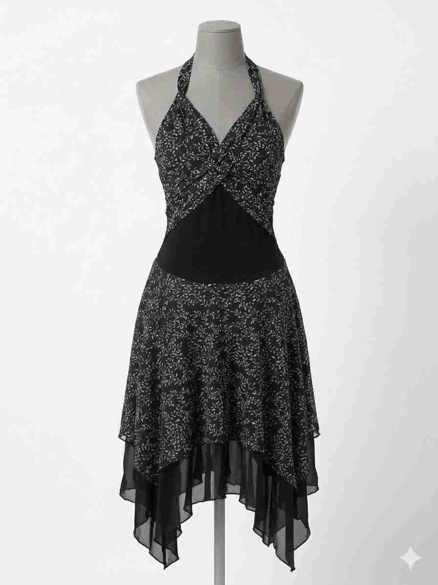 Vestido negro cruzado floral - miniatura 1