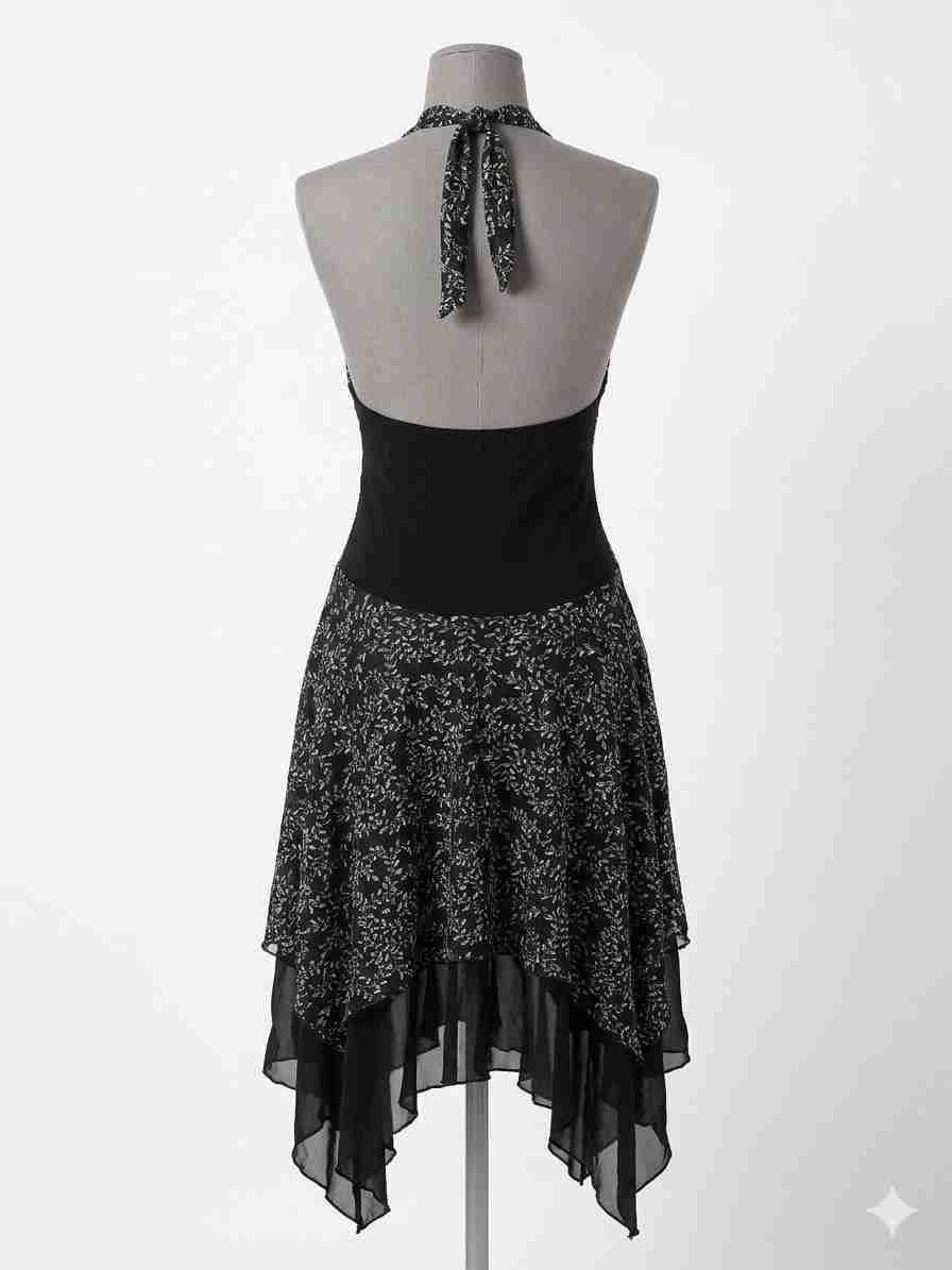 Vestido negro cruzado floral - miniatura 2