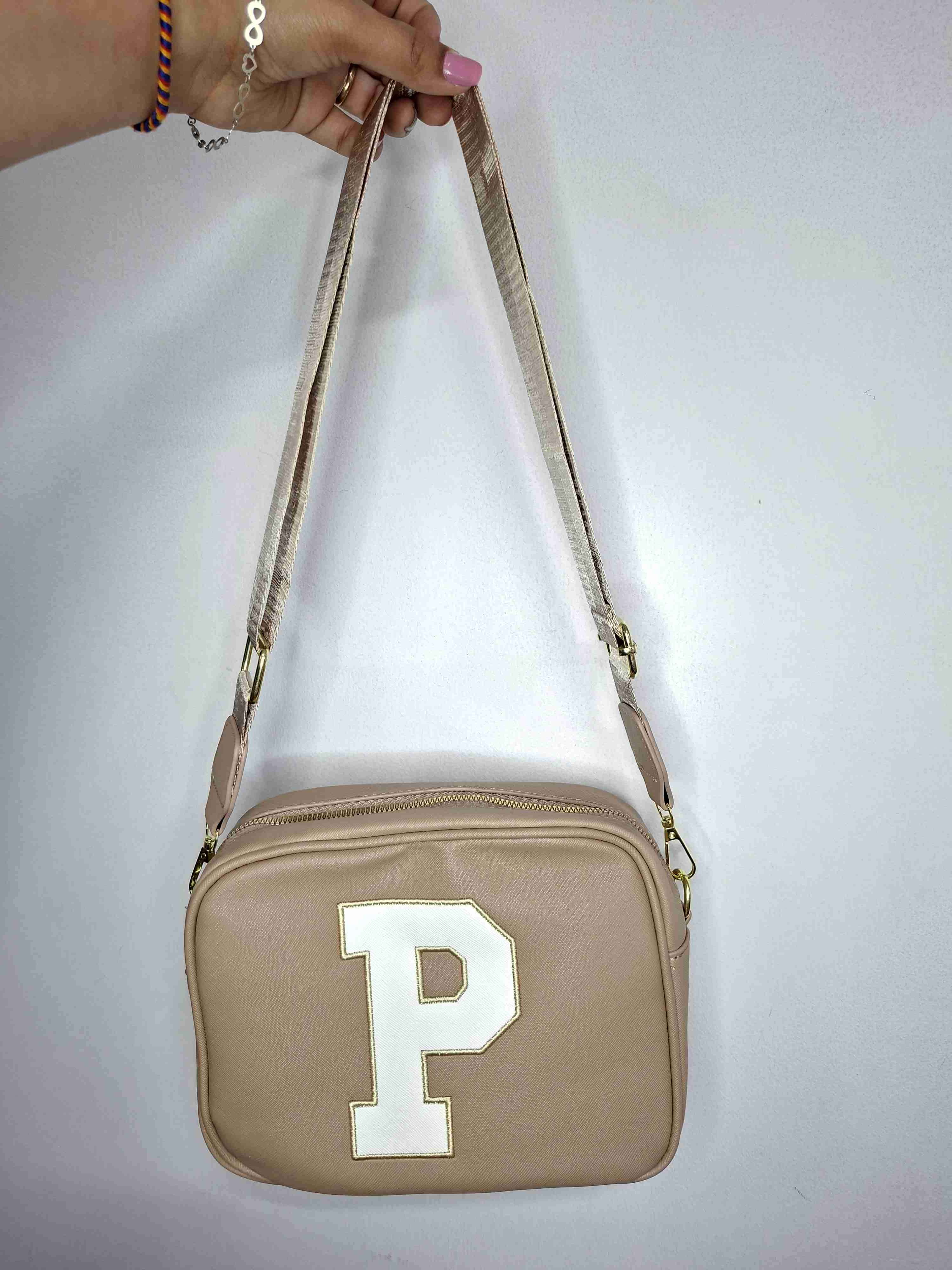 Bandolera rosa/beige/negra con letra P - miniatura 3