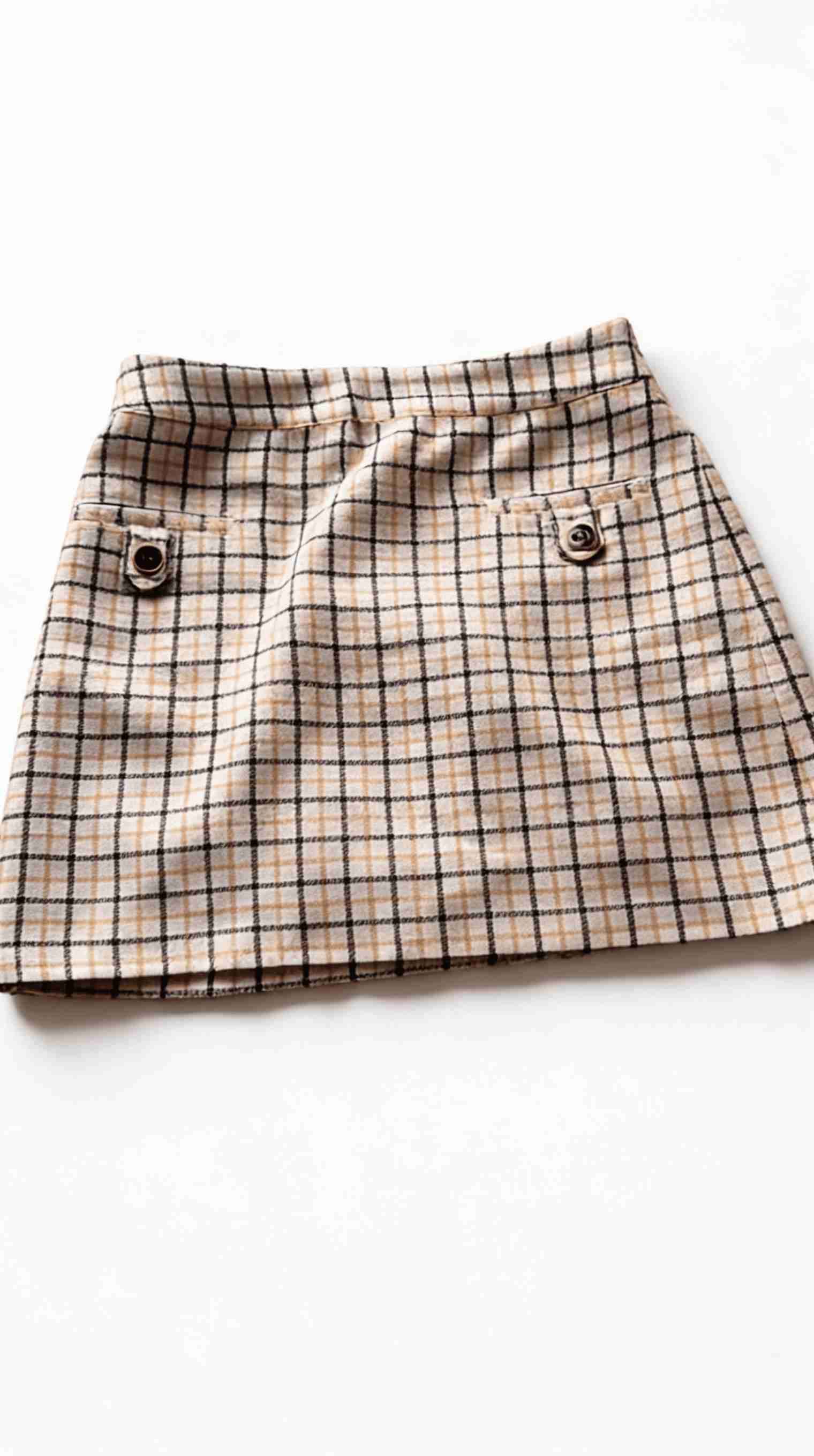 Falda a cuadros beige - miniatura 1