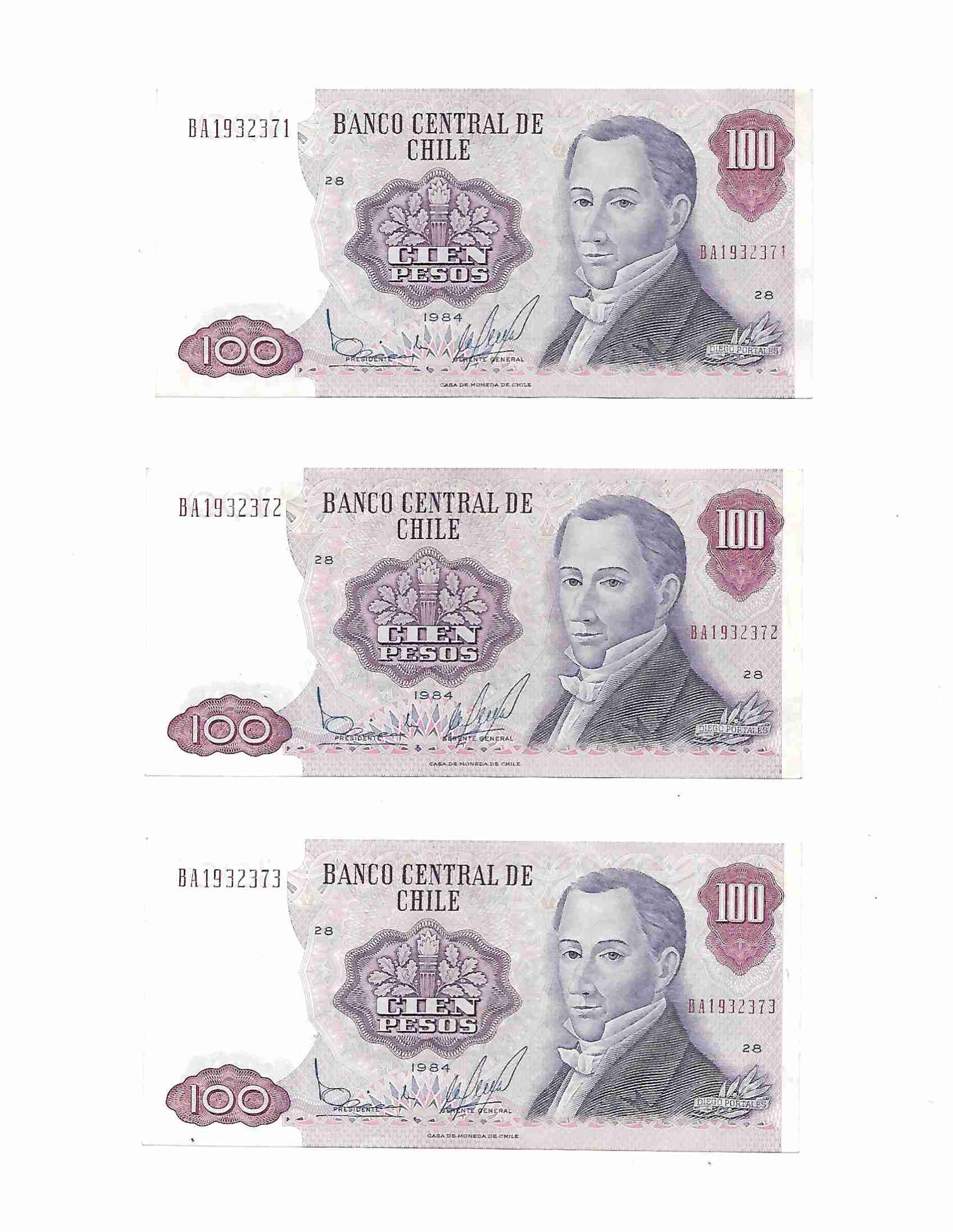 Billetes antiguos de 100 pesos chilenos - miniatura 1