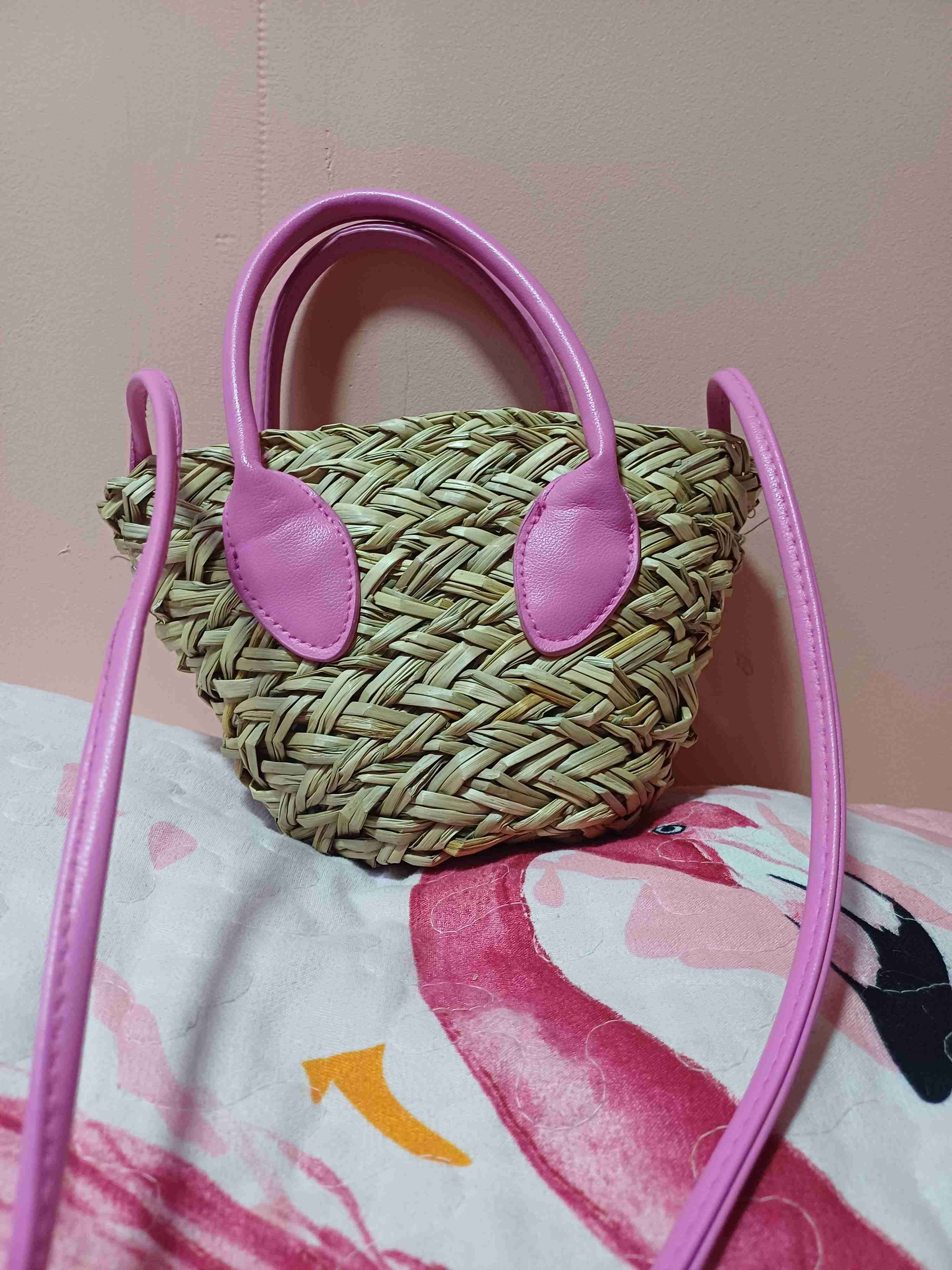 Cartera de mimbre con detalles rosados - miniatura 2