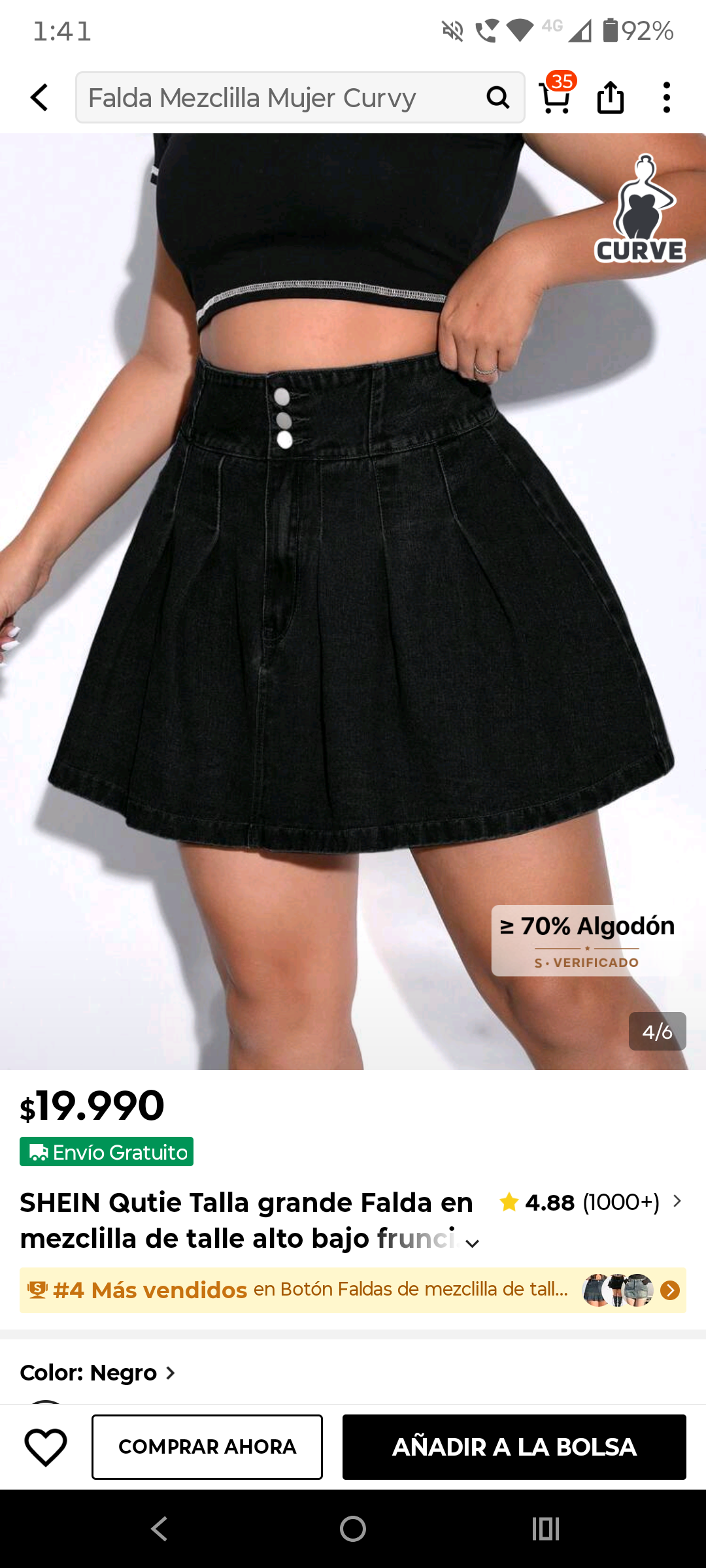 Falda Shein negra con botones - miniatura 3