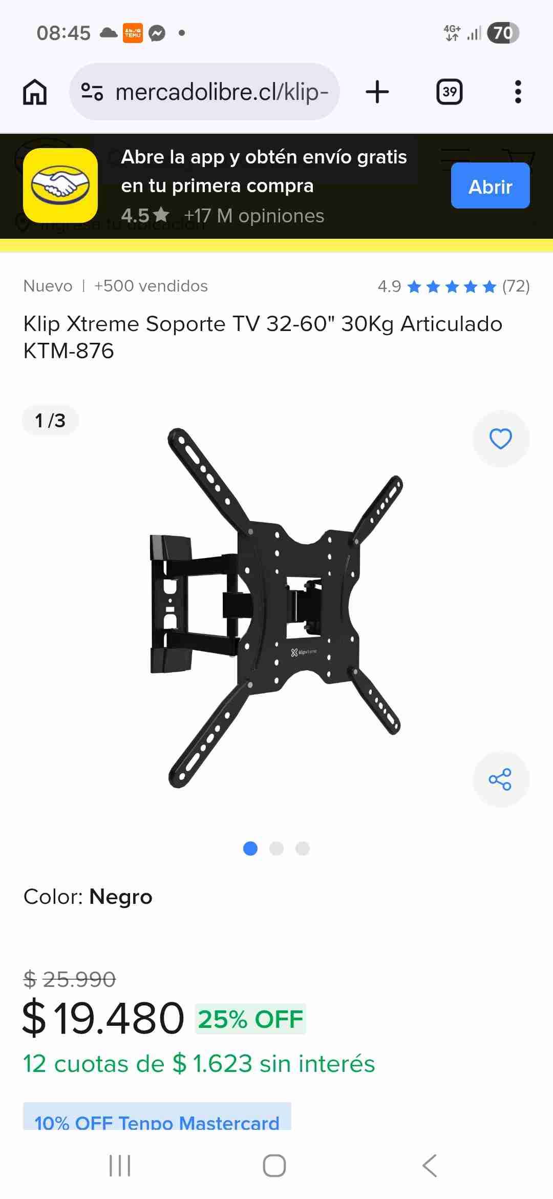 Soporte TV Klip Xtreme negro - miniatura 1