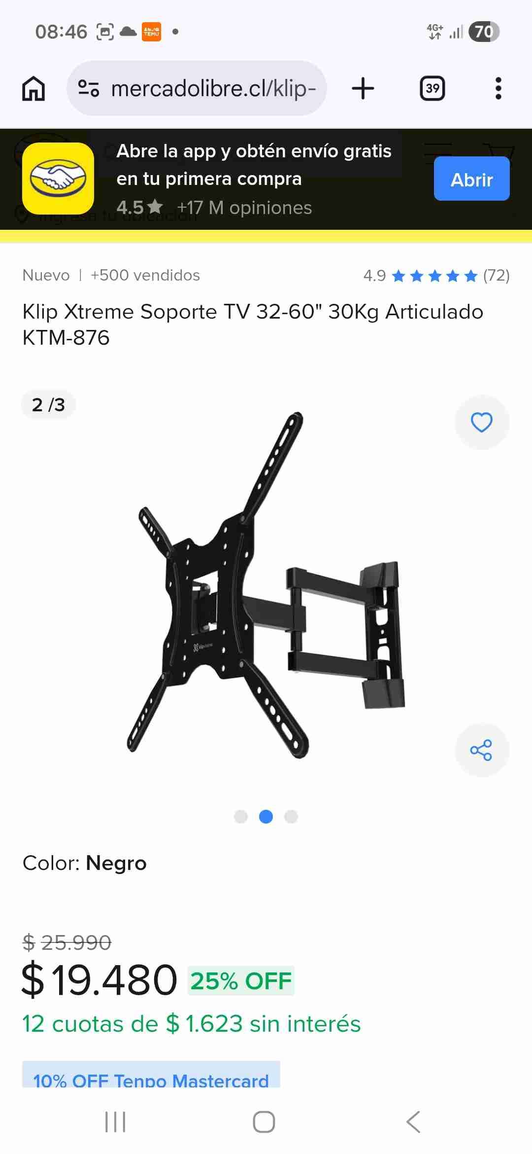 Soporte TV Klip Xtreme negro - miniatura 2