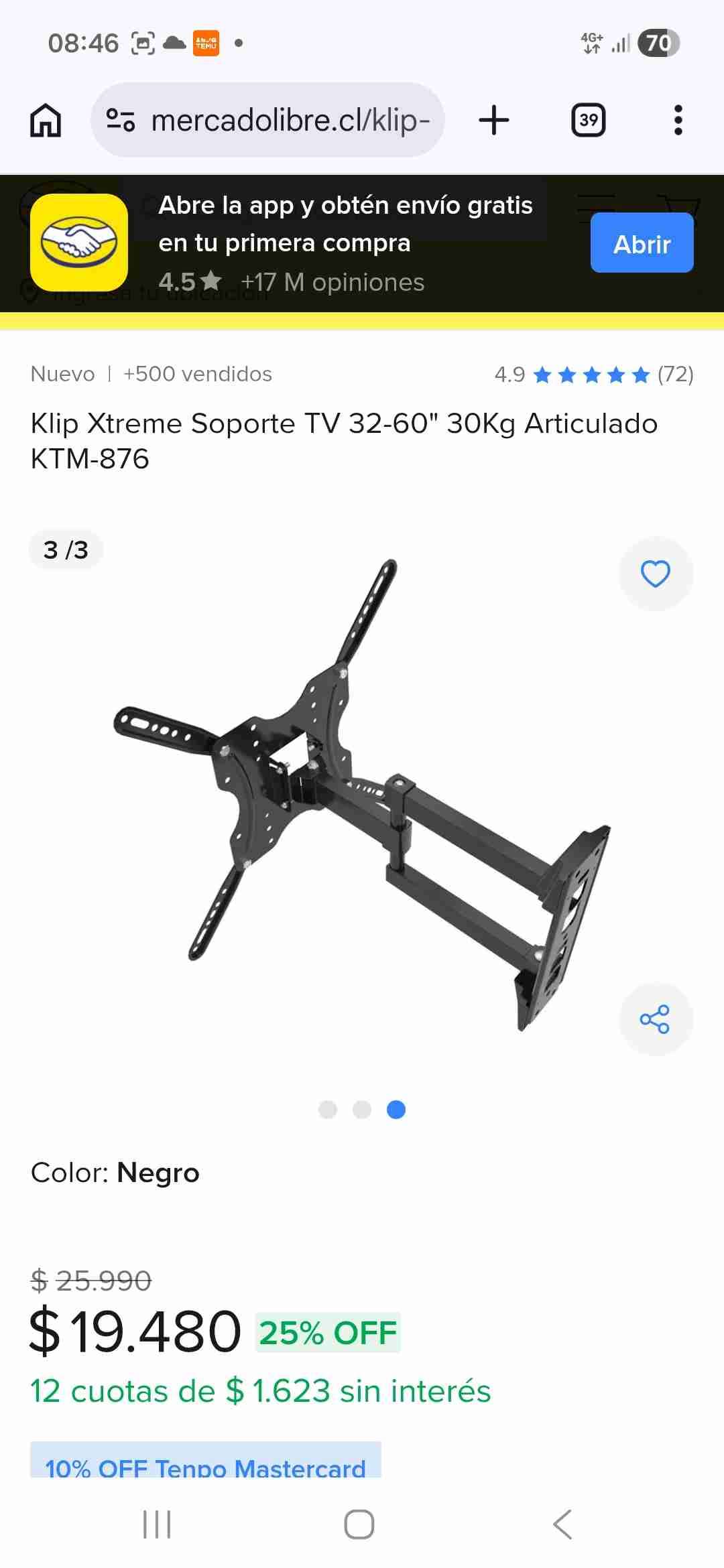 Soporte TV Klip Xtreme negro - miniatura 3