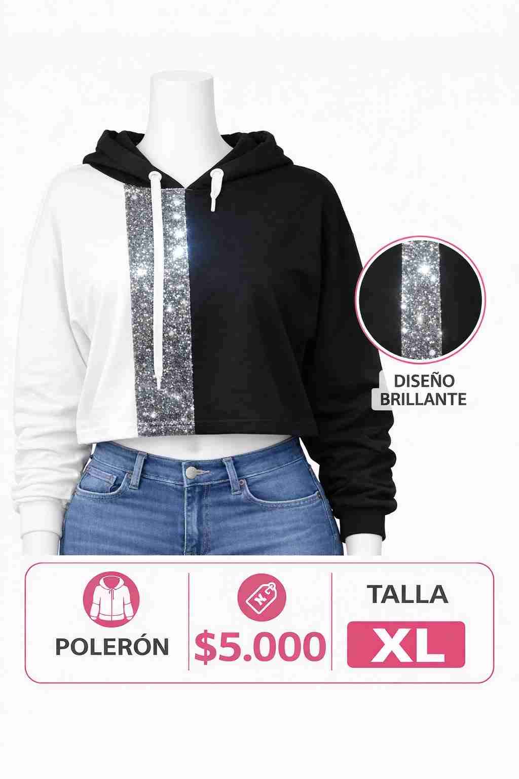 Polerón bicolor con diseño brillante