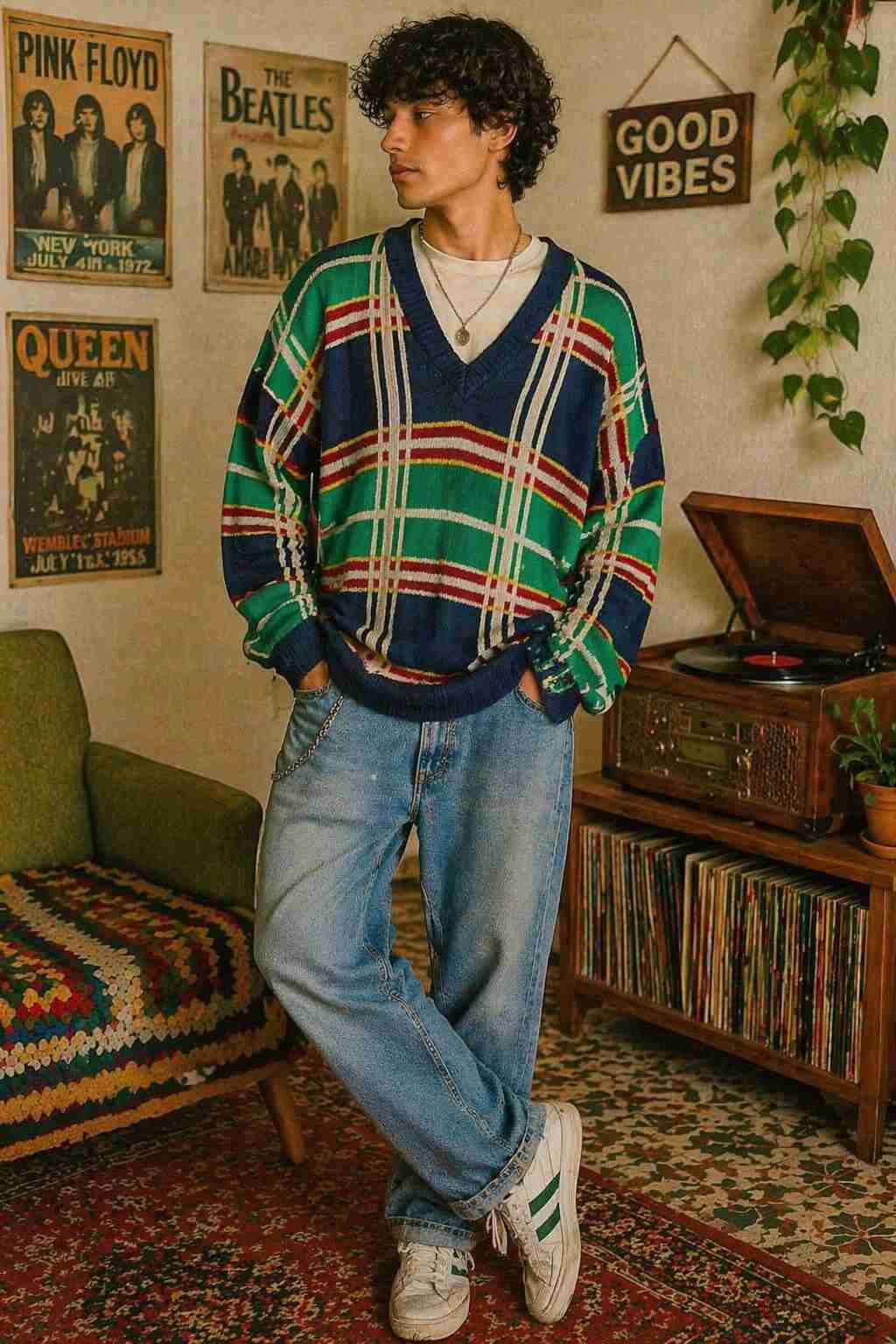 Sweater vintage a cuadros - miniatura 2