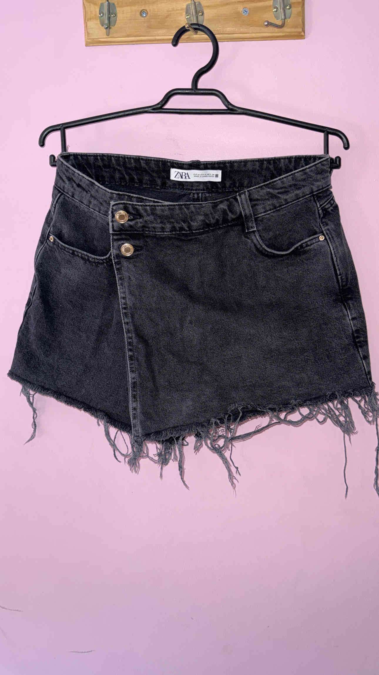 Falda denim negra con flecos - miniatura 1