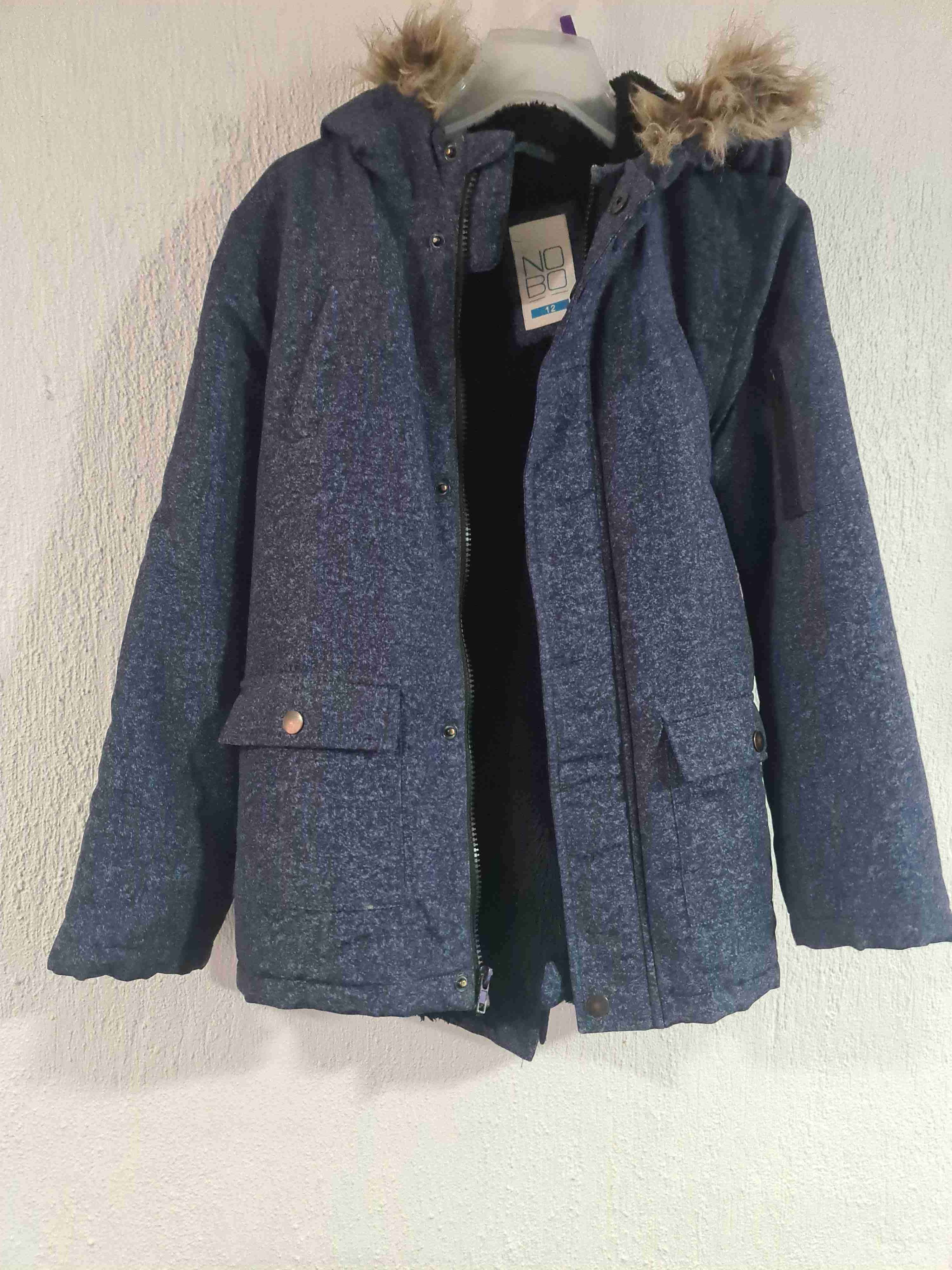 Parka azul con capucha de pelo - miniatura 1