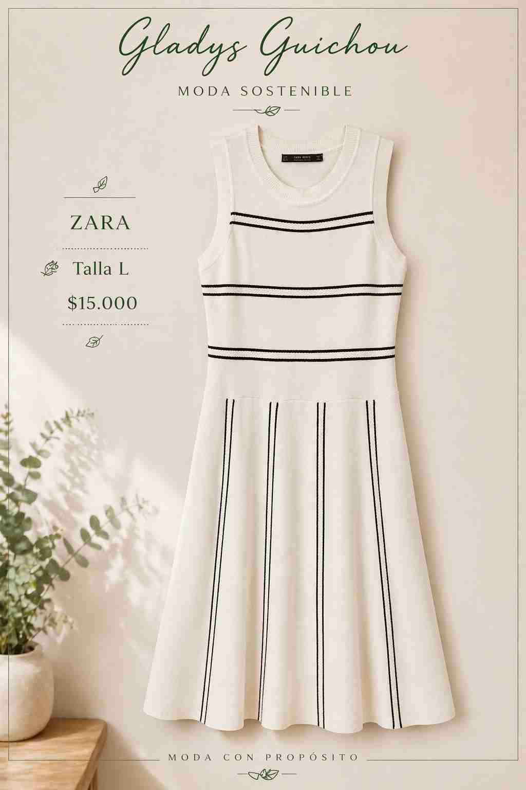 Vestido blanco con rayas Zara