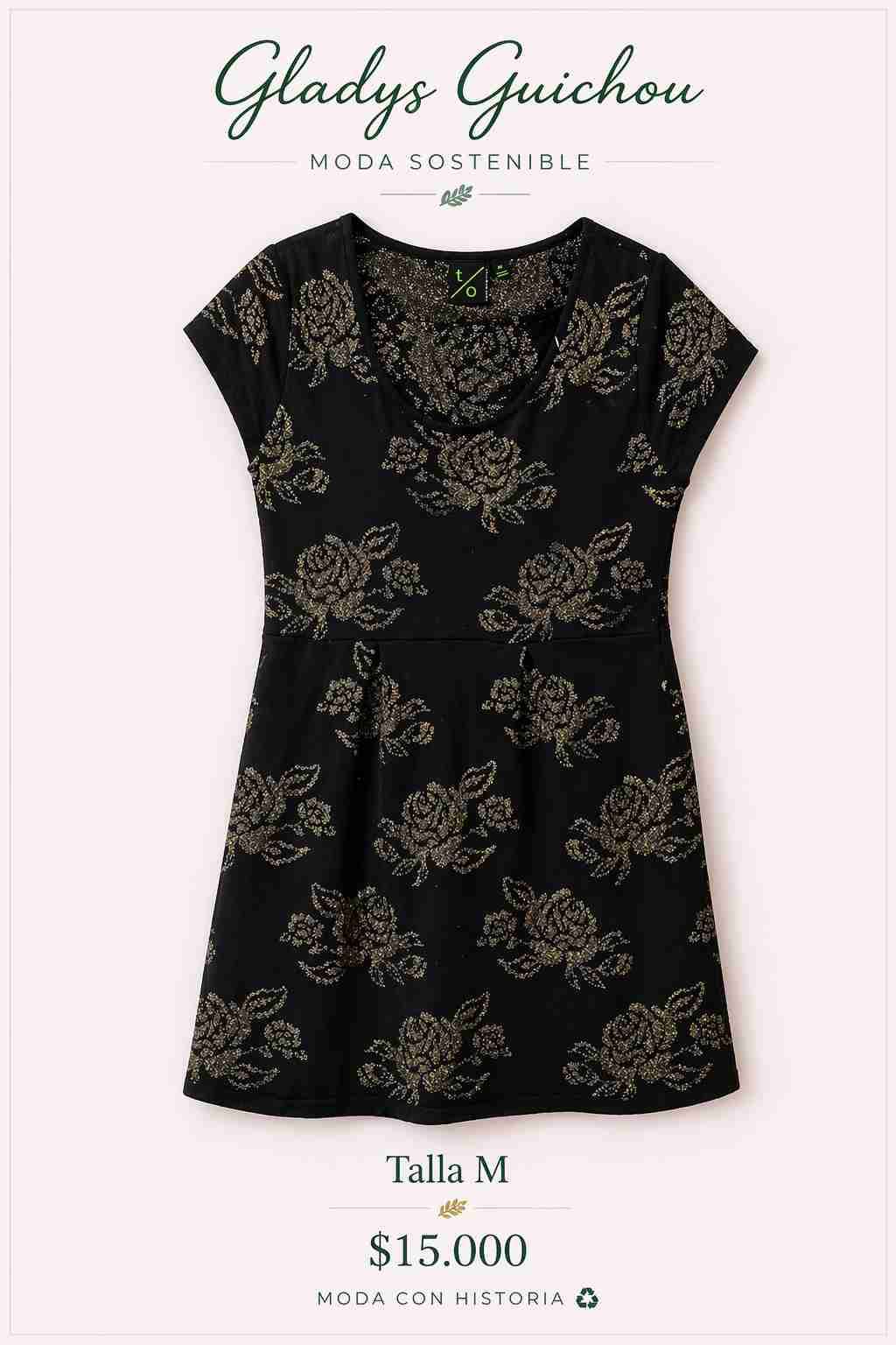 Vestido negro con flores doradas