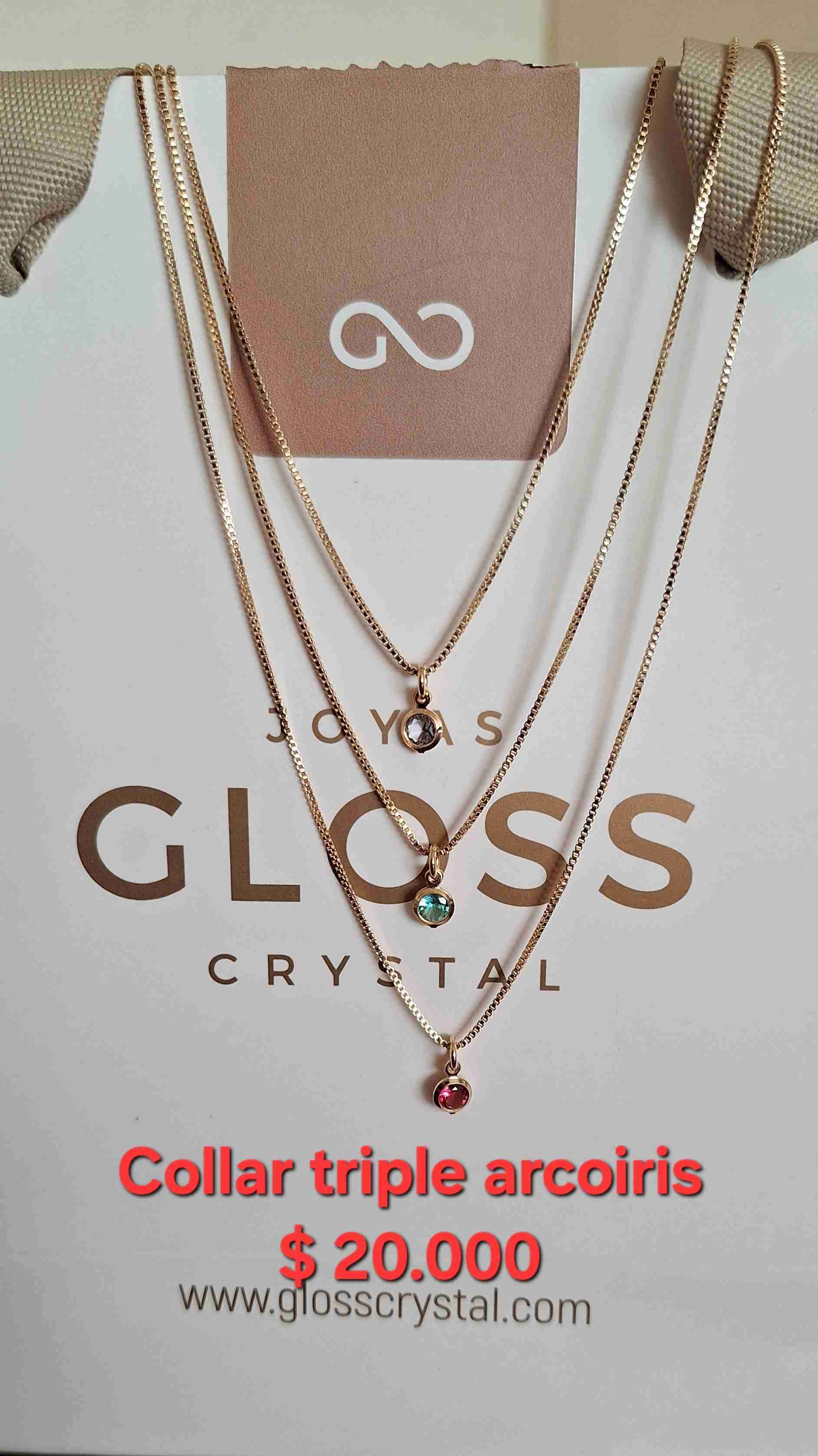 Collar Gloss Crystal dorado triple arcoiris - miniatura 3