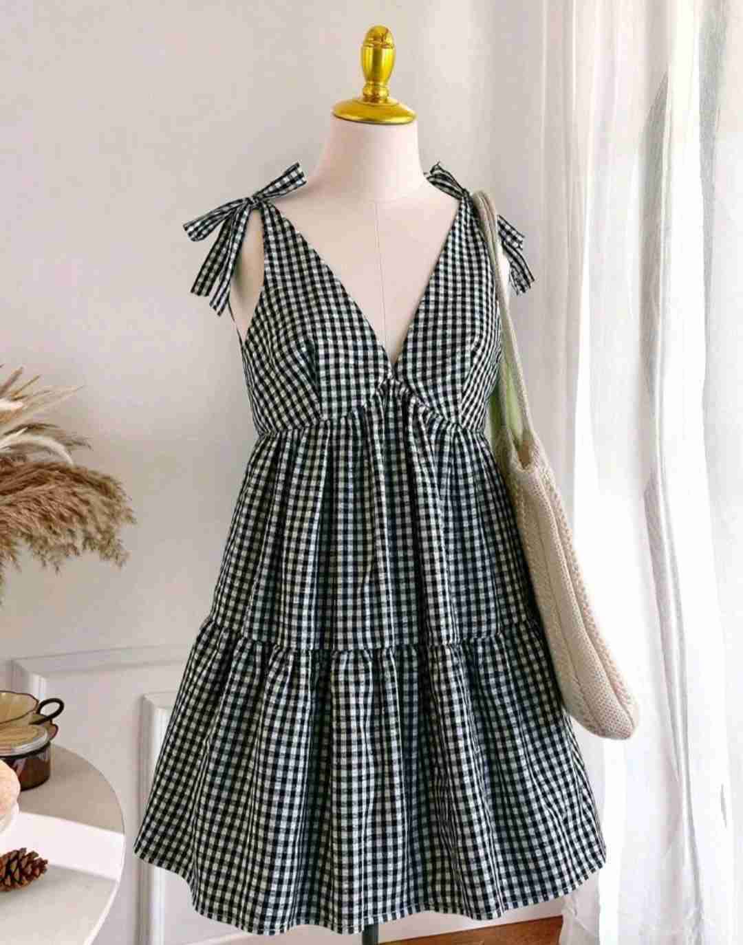 Vestido cuadros blanco y negro Shein - miniatura 2