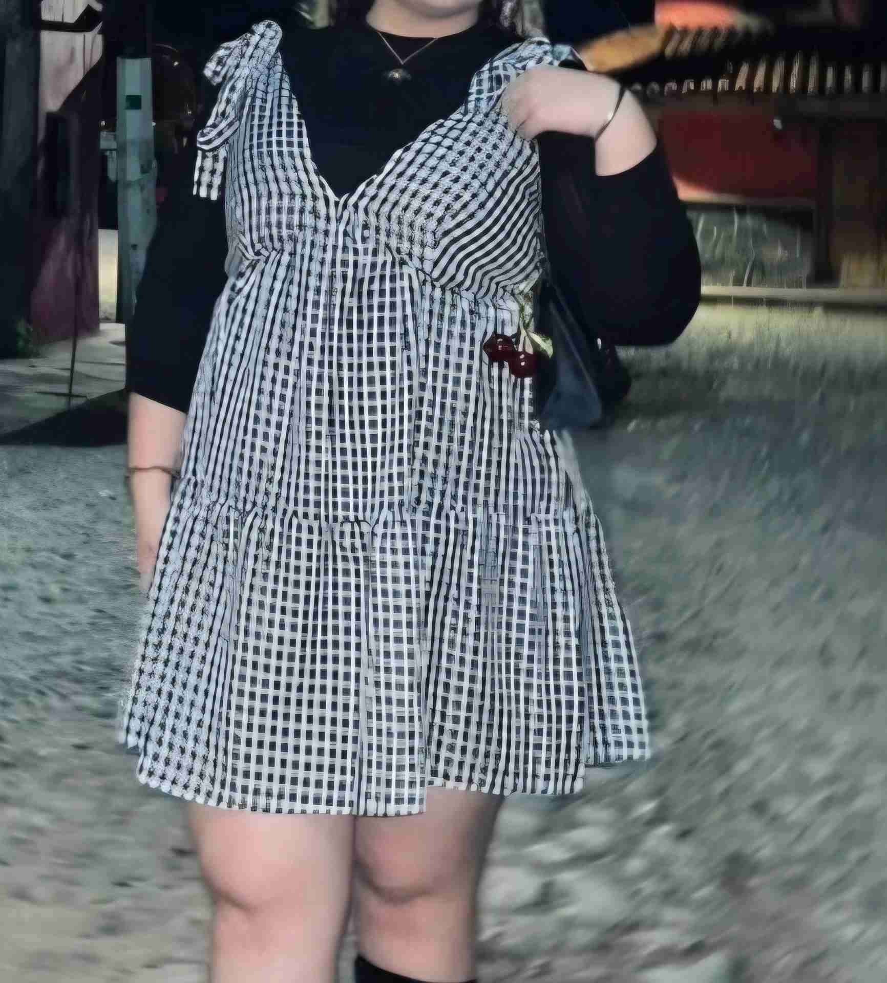 Vestido cuadros blanco y negro Shein - miniatura 3