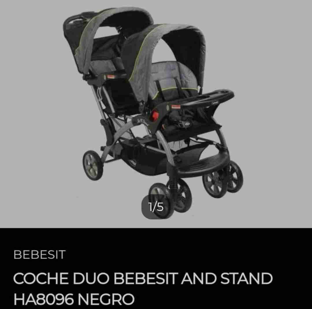 Coche doble para bebés negro - miniatura 2