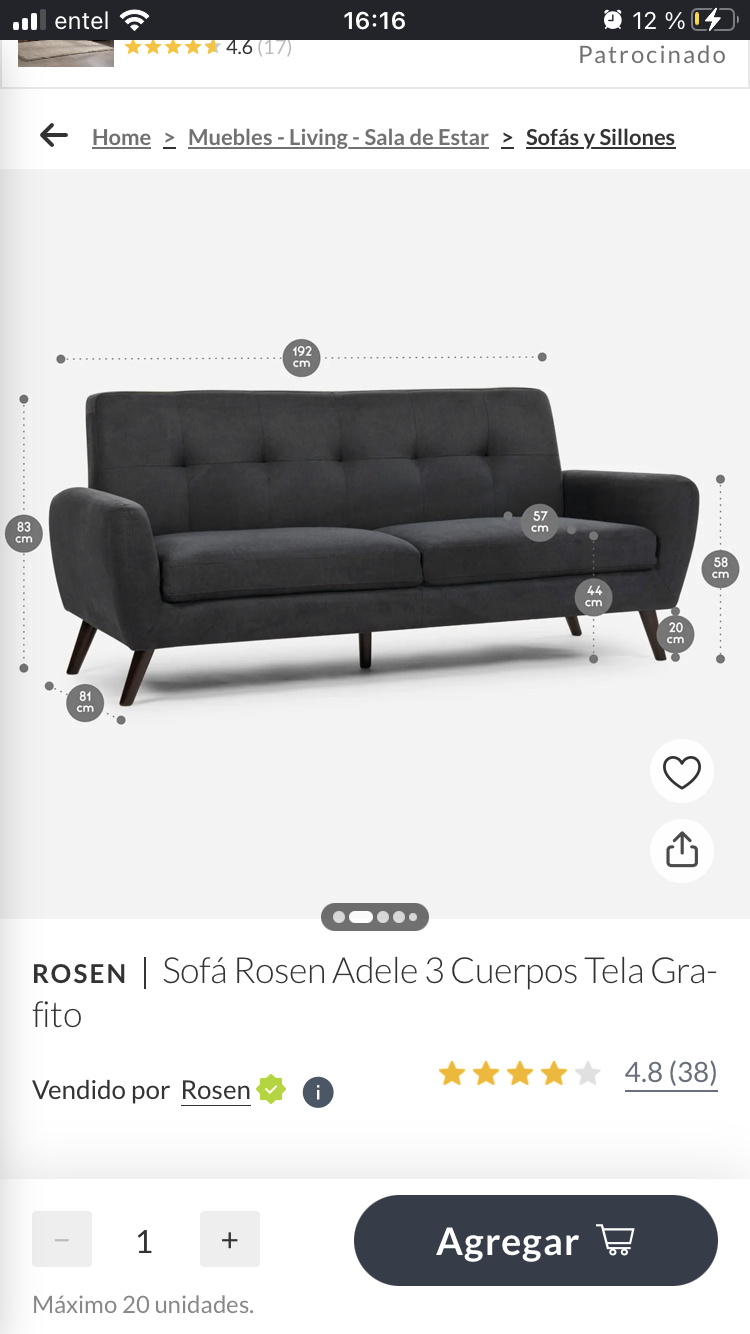 Sofá Rosen Adele 3 cuerpo Grafito - miniatura 4
