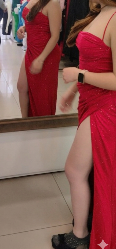 Vestido rojo elegante con brillo - miniatura 1