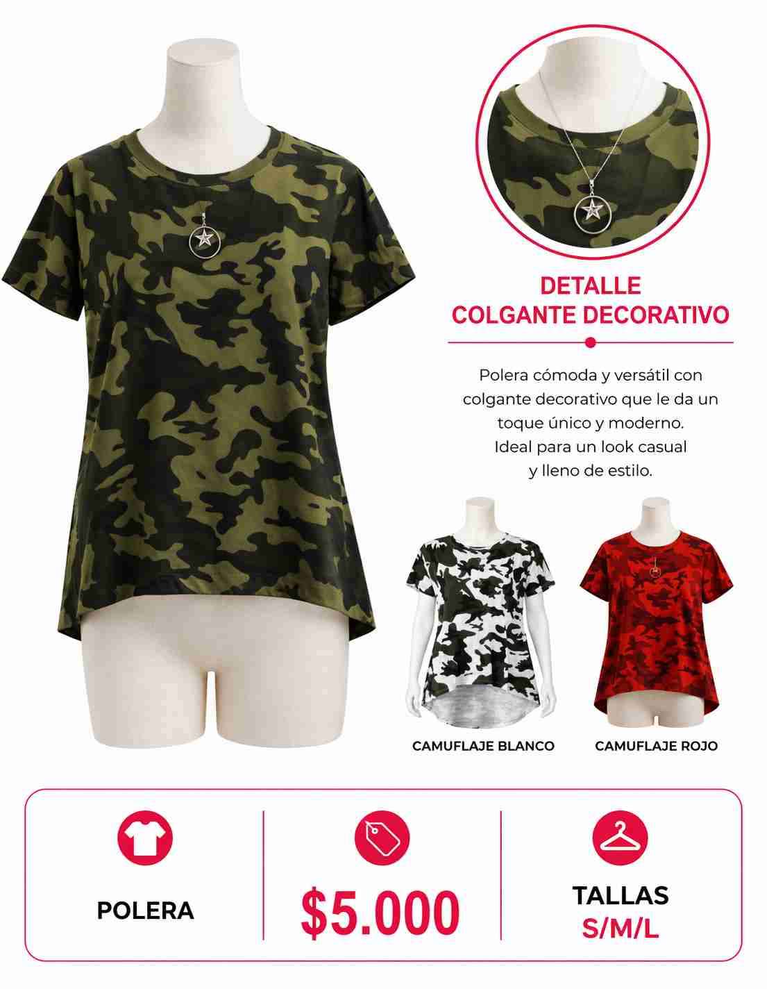 Polera camuflaje con colgante