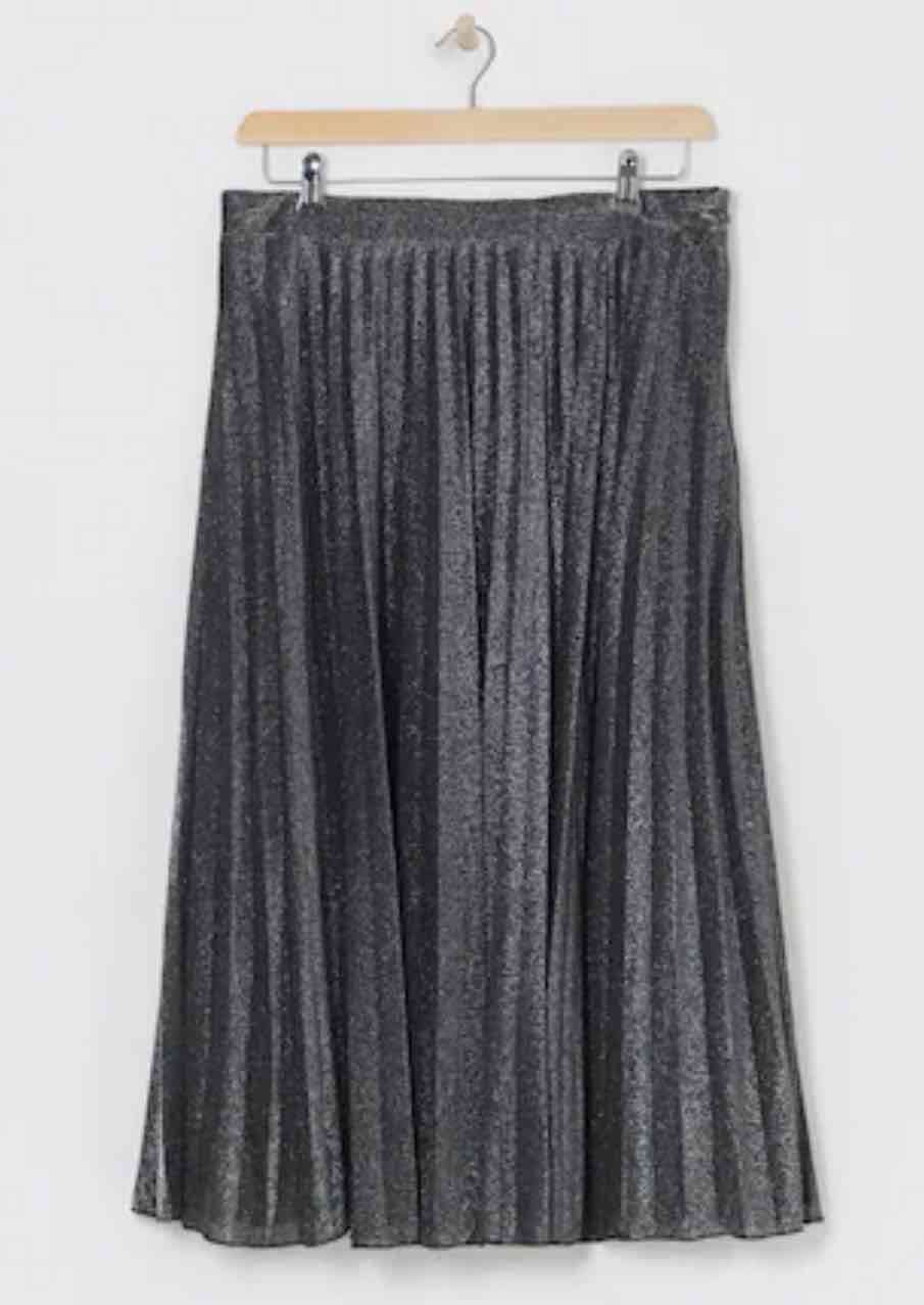 Falda midi plisada gris con brillos - miniatura 4