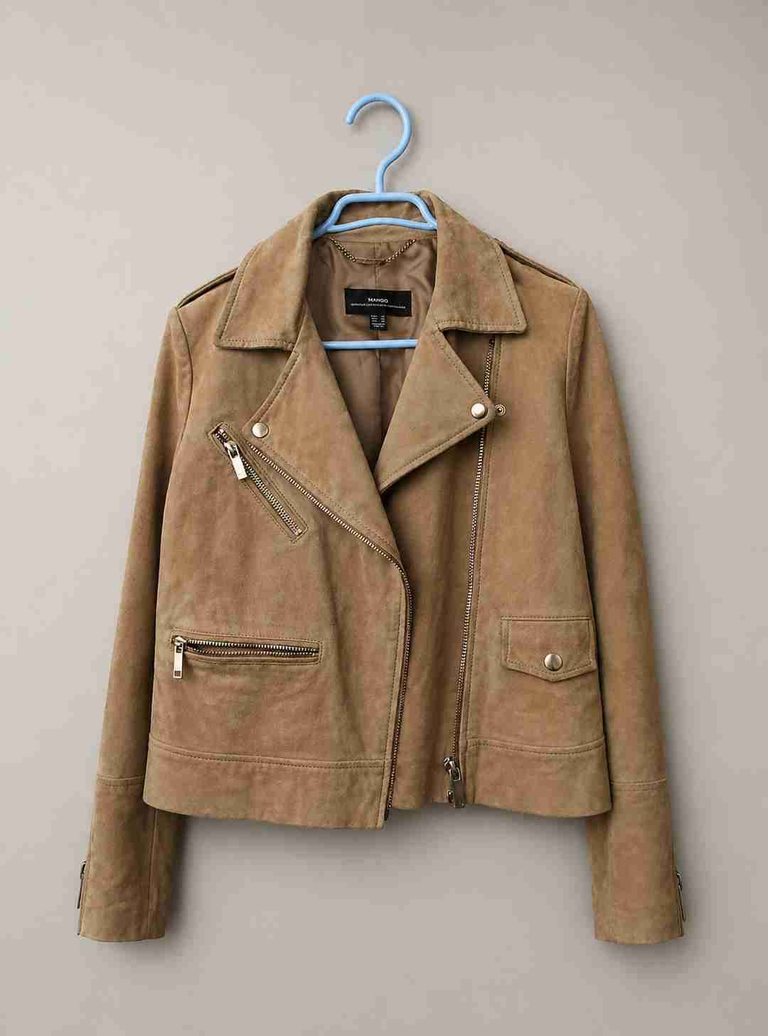 Chaqueta biker de gamuza café