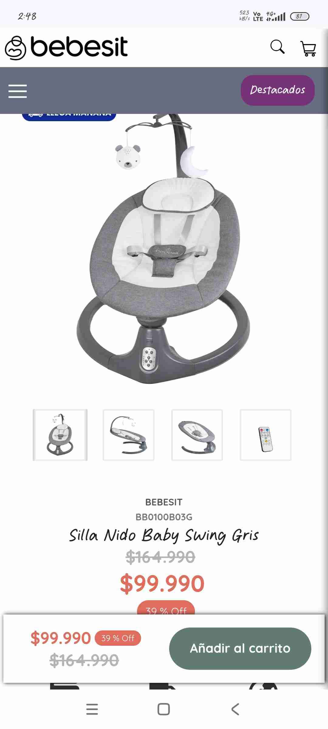 Silla Nido Bebesit Gris - miniatura 5