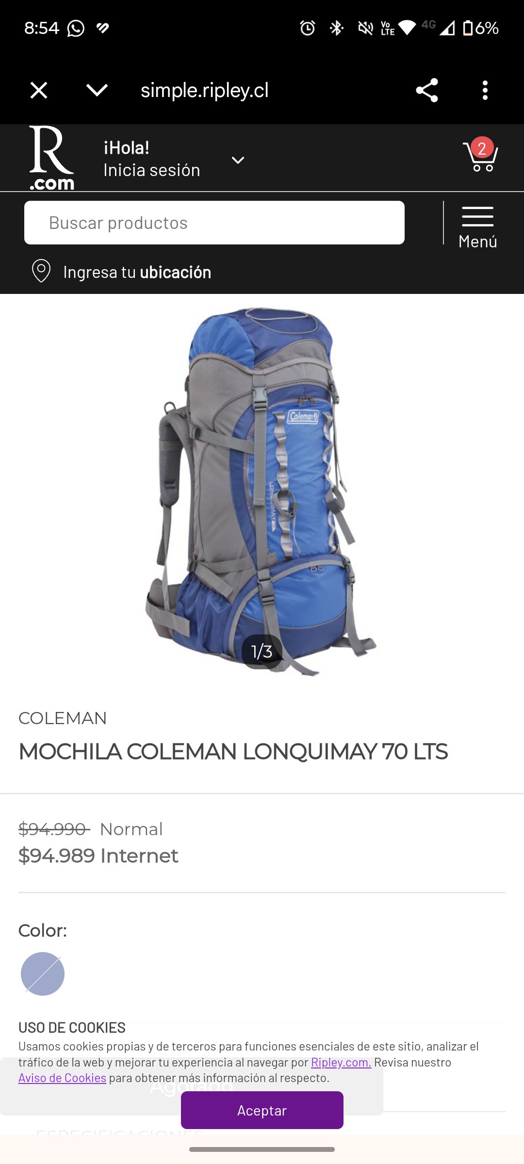 Mochila de trekking 70L - miniatura 3