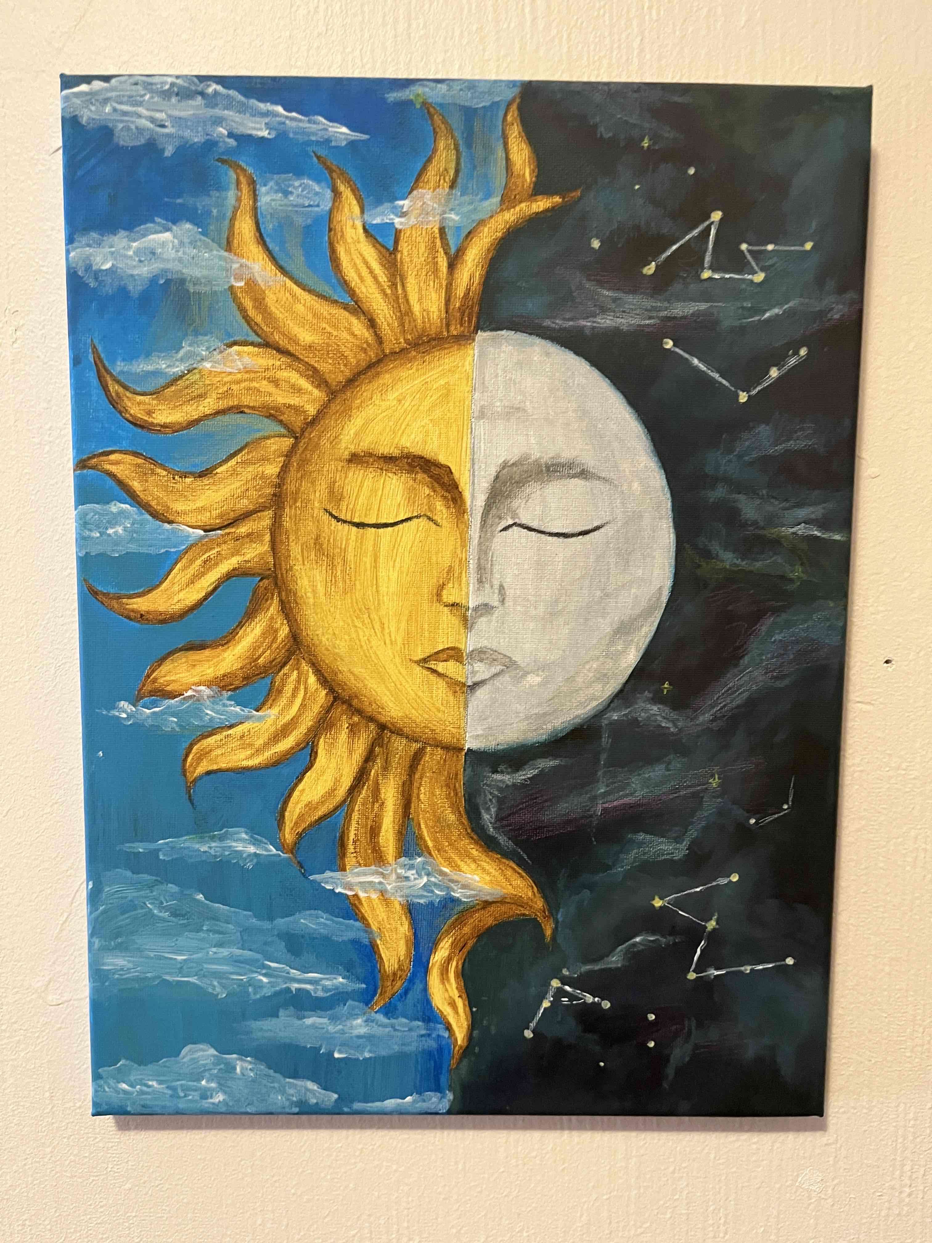 Lienzo Sol y Luna Pintado a Mano